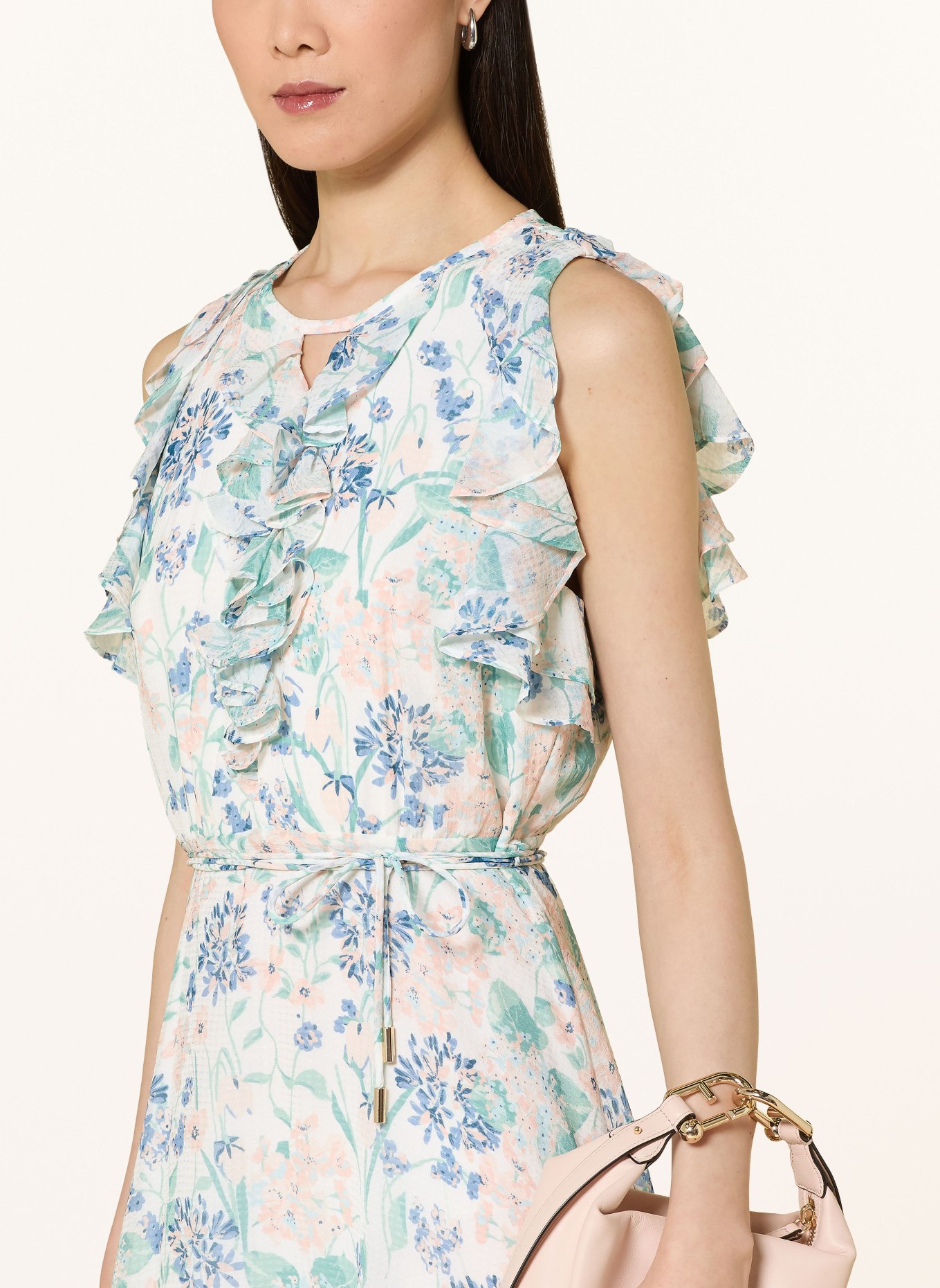 Phase Eight RACHEL dress with flounces and ruffles: DARK BLUE / ECRU / MINT