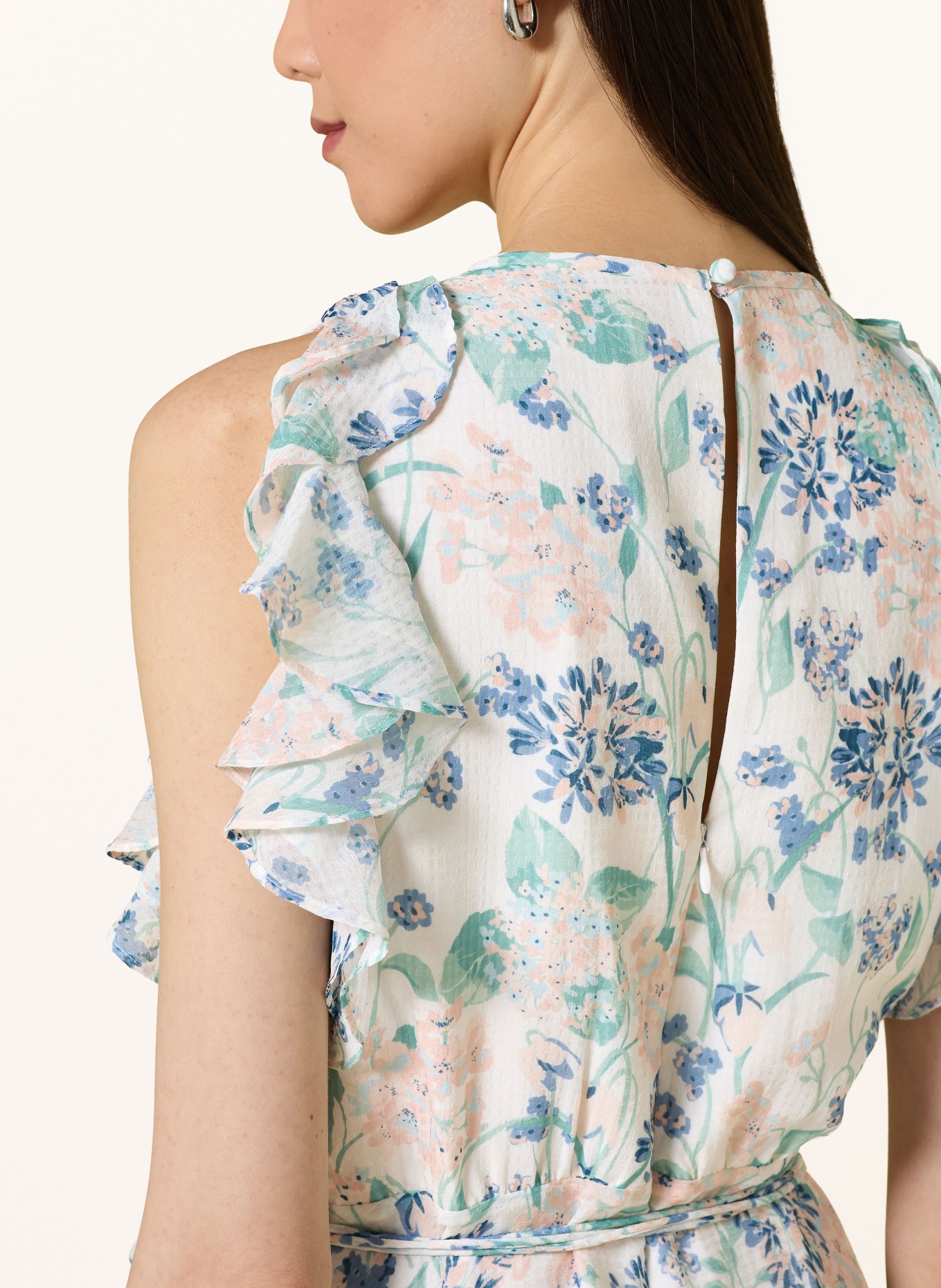 Phase Eight RACHEL dress with flounces and ruffles: DARK BLUE / ECRU / MINT