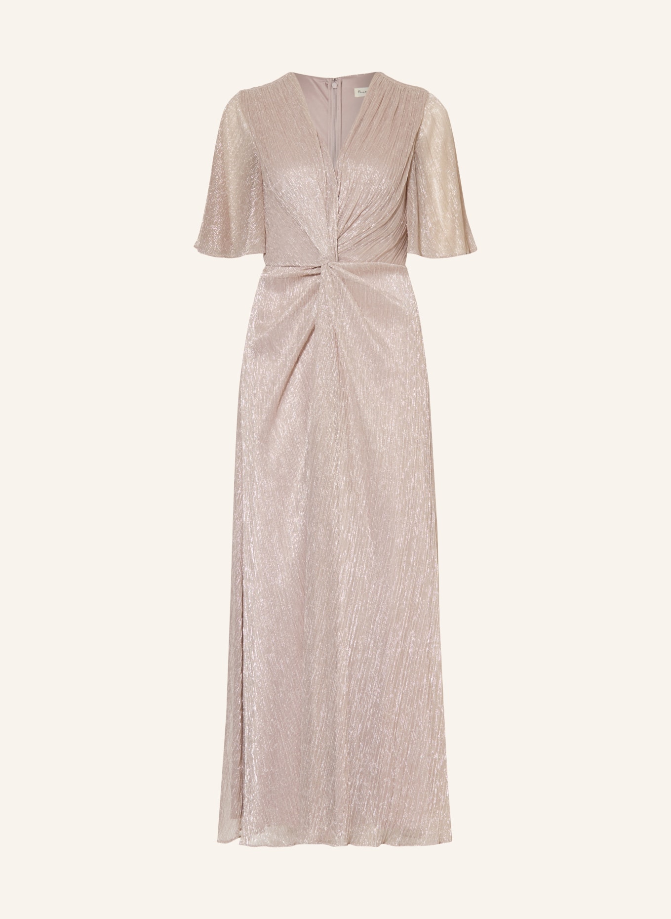 Phase Eight DORINDA pleated dress with glitter thread and flounces: DUSKY PINK / SILVER