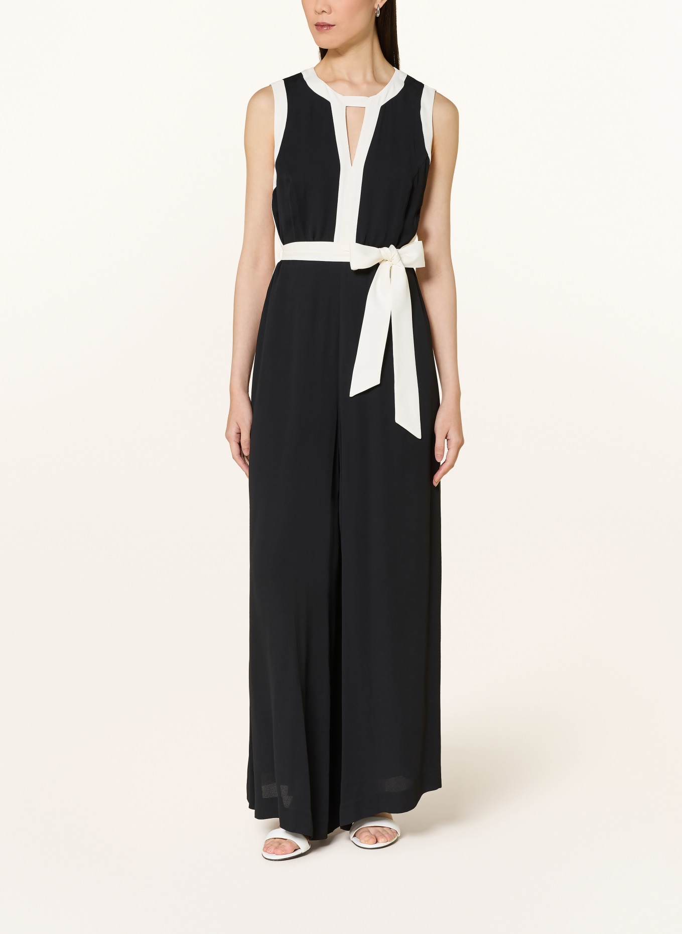 Phase Eight ELOWEN jumpsuit with braided trim: BLACK / WHITE