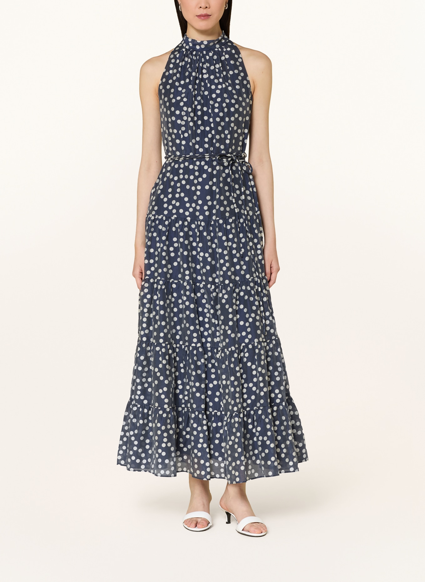 Phase Eight NITA Dress with Ruffles: DARK BLUE / WHITE