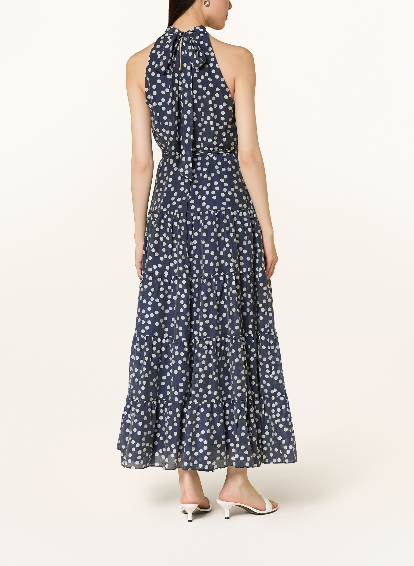 Phase Eight NITA Dress with Ruffles: DARK BLUE / WHITE