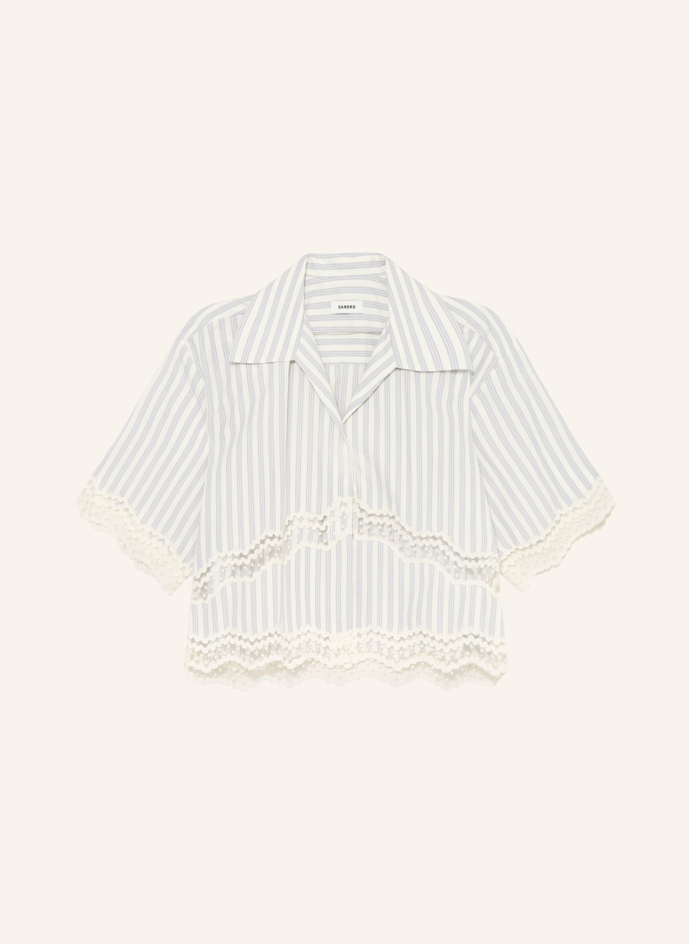 SANDRO Bluse mit Spitze: WEISS / HELLBLAU