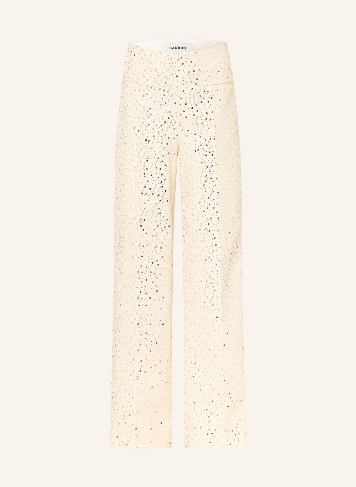 SANDRO Marlenehose mit Pailletten: CREME / SILBER