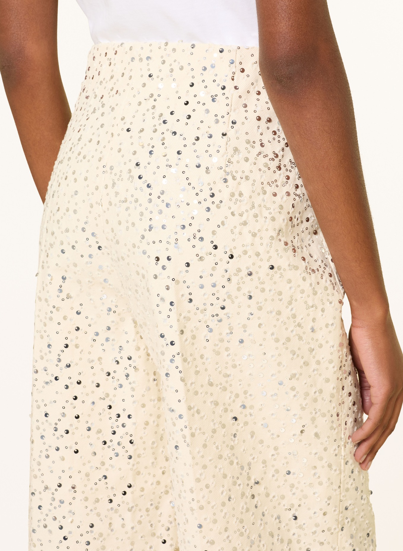 SANDRO Marlenehose mit Pailletten: CREME / SILBER