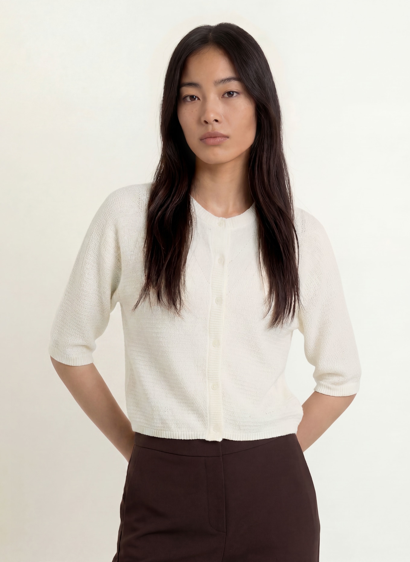 OPUS DARIS cardigan with 3/4 sleeves: WHITE