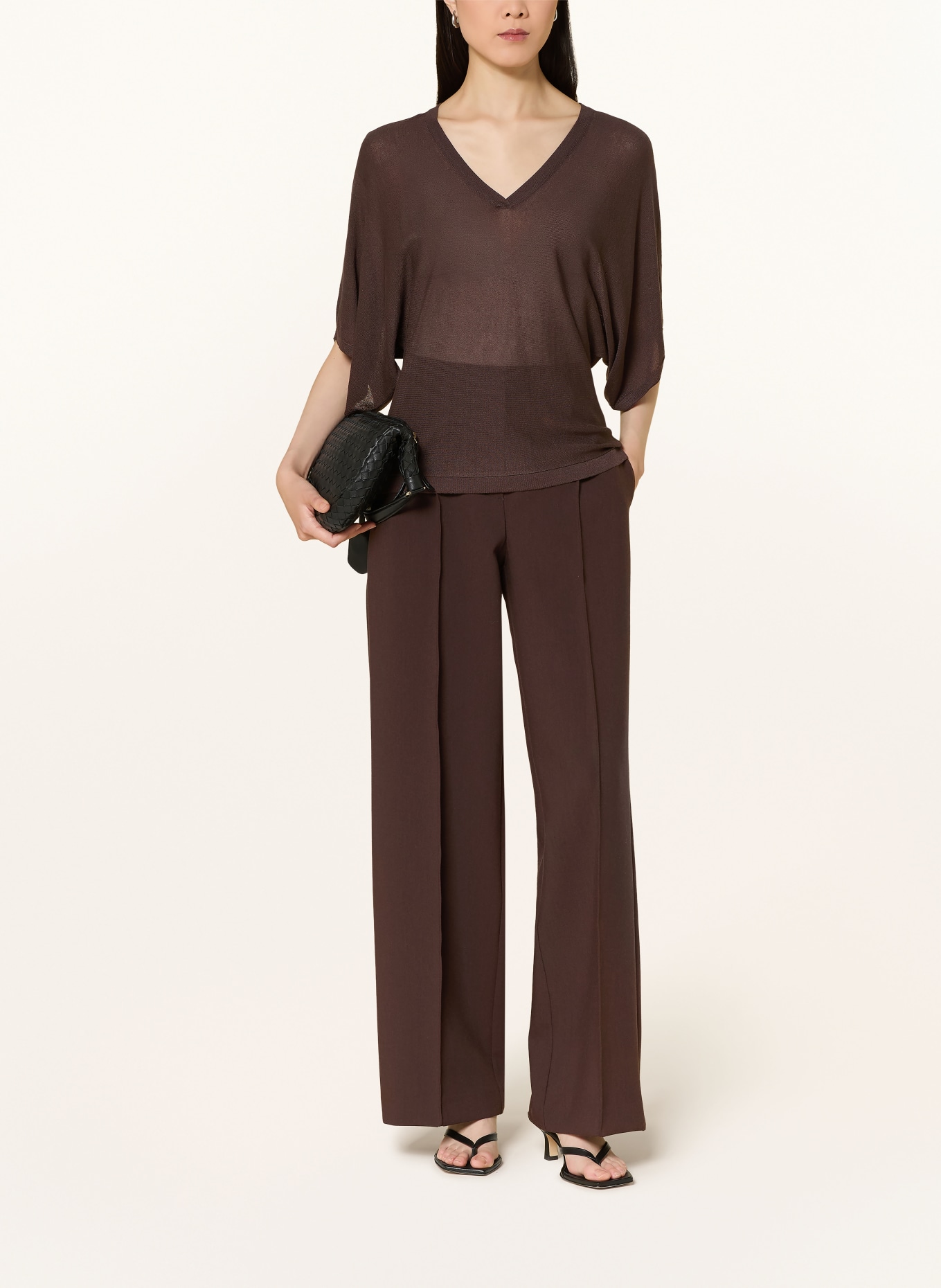 OPUS T-shirt en maille PENCH: MARRON FONCÉ