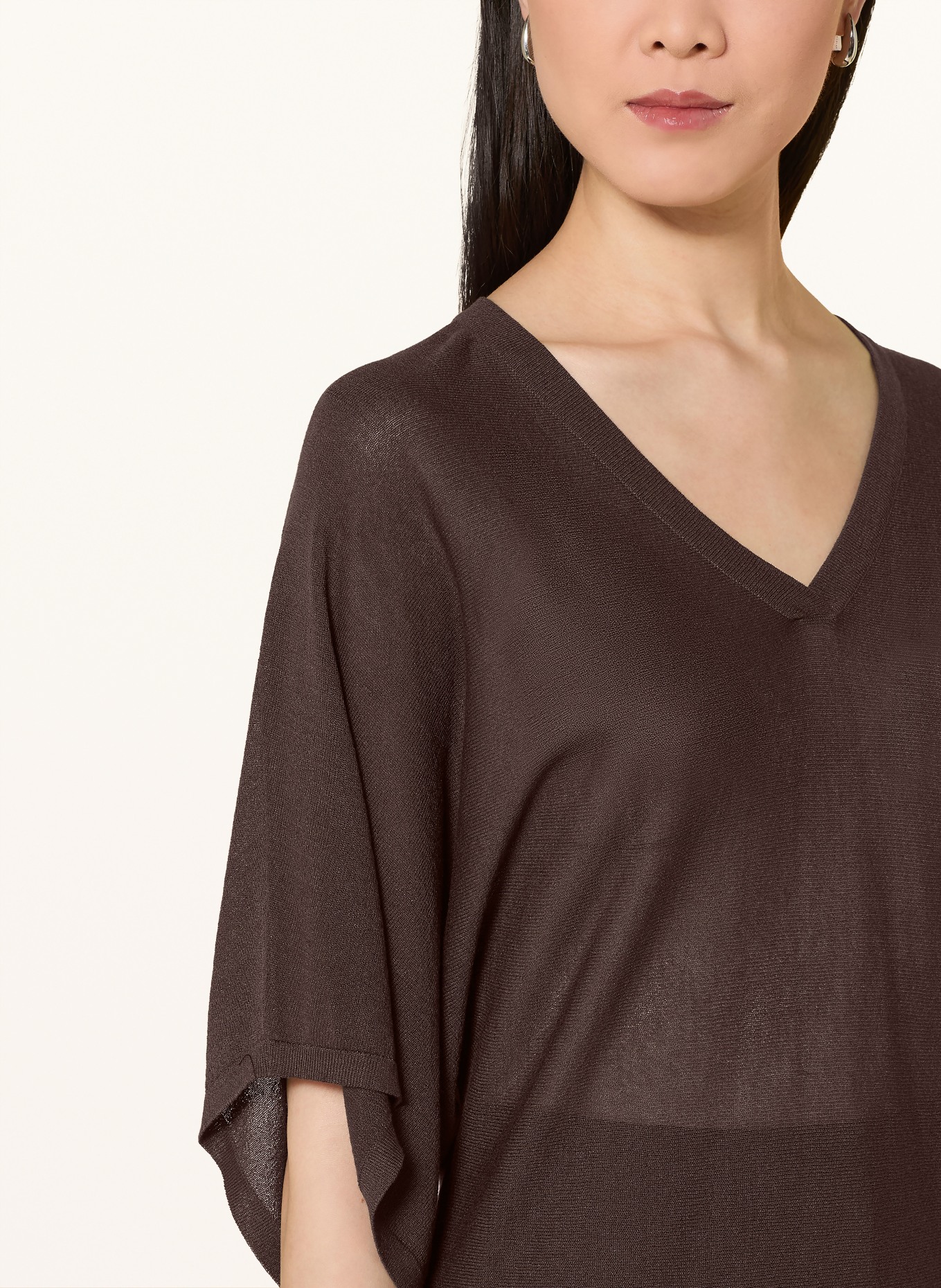OPUS T-shirt en maille PENCH: MARRON FONCÉ