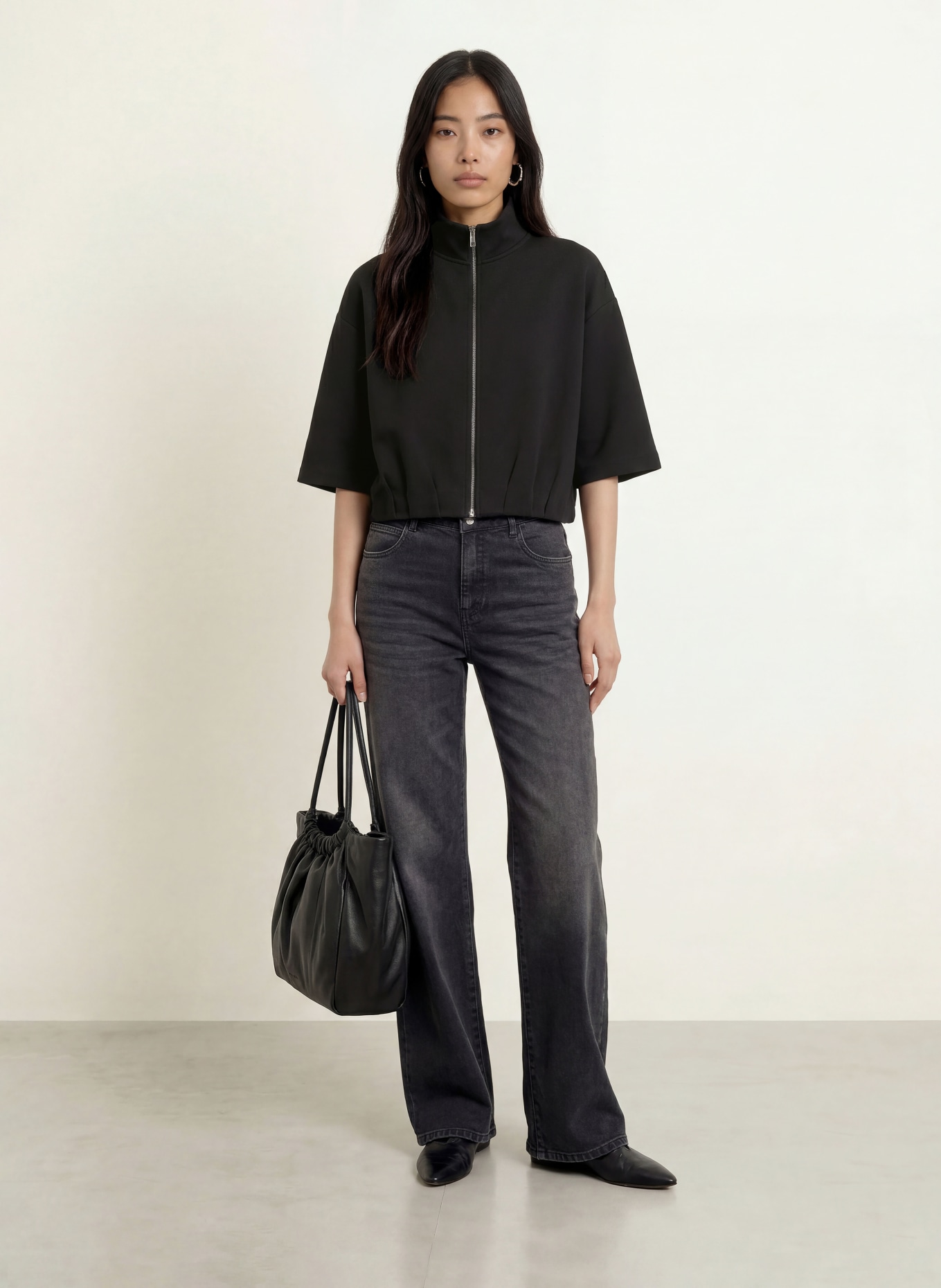 OPUS GALTOS Sweatshirt Jacket with 3/4 Sleeves: BLACK