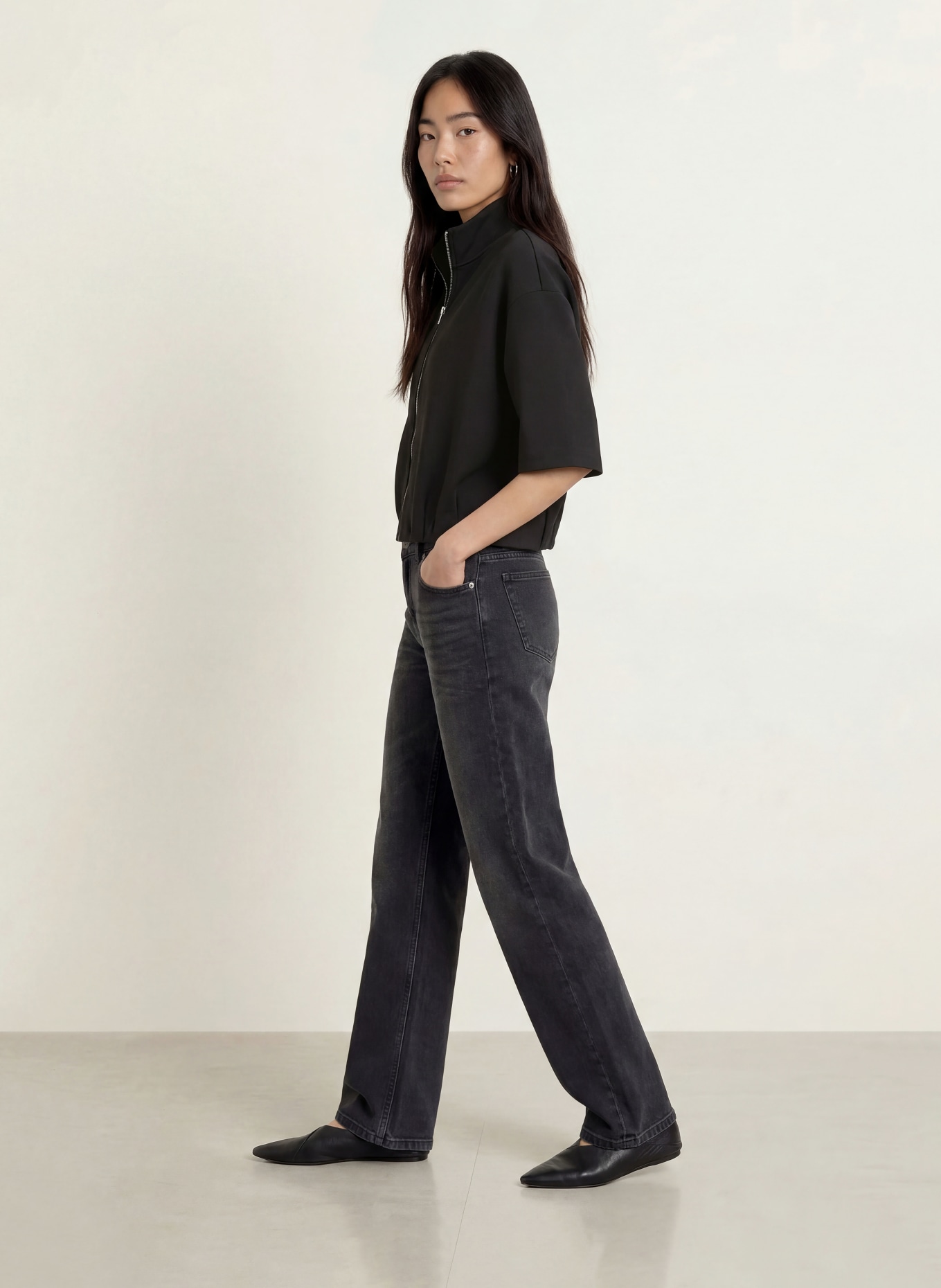 OPUS GALTOS Sweatshirt Jacket with 3/4 Sleeves: BLACK