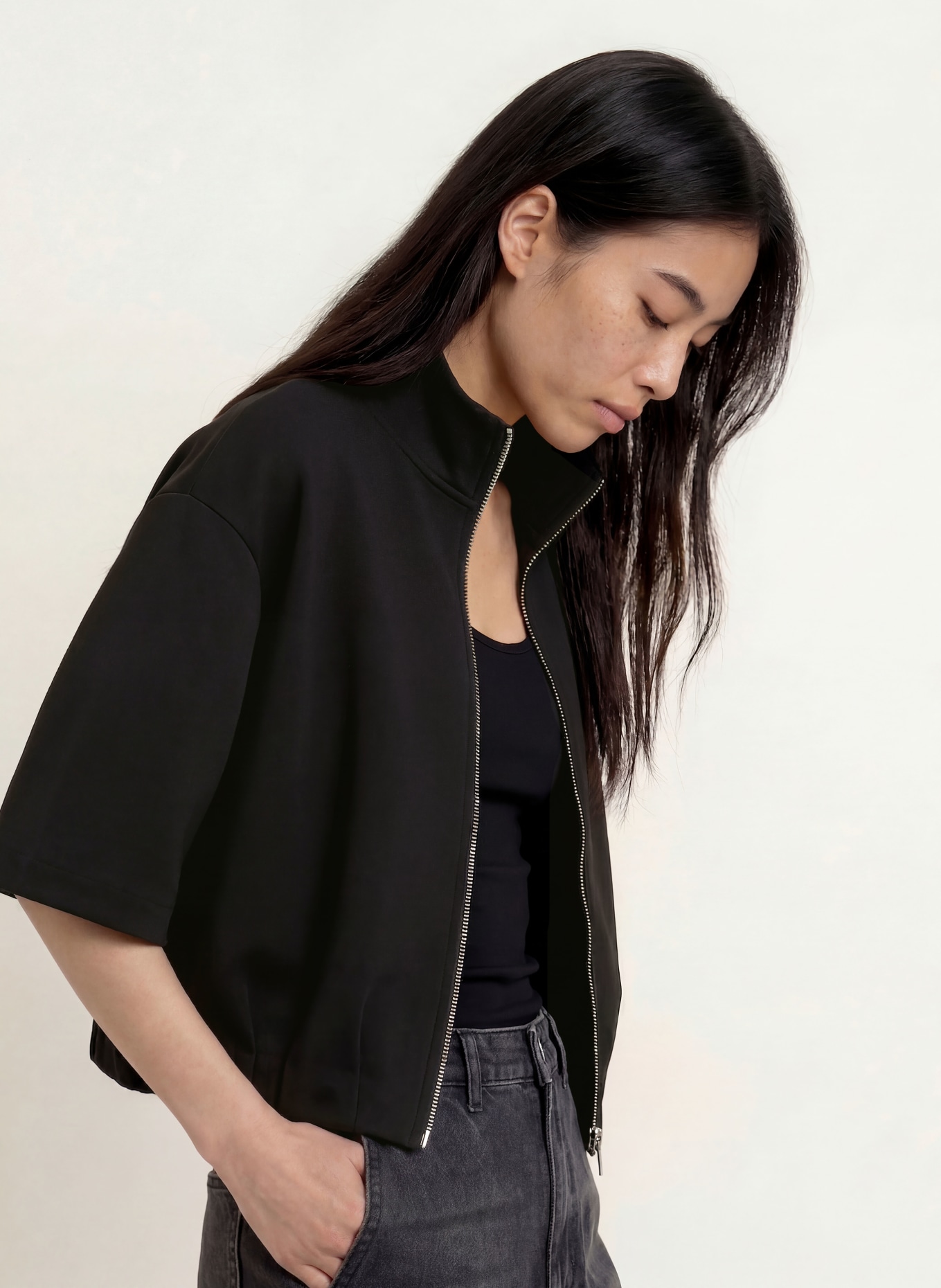 OPUS GALTOS Sweatshirt Jacket with 3/4 Sleeves: BLACK