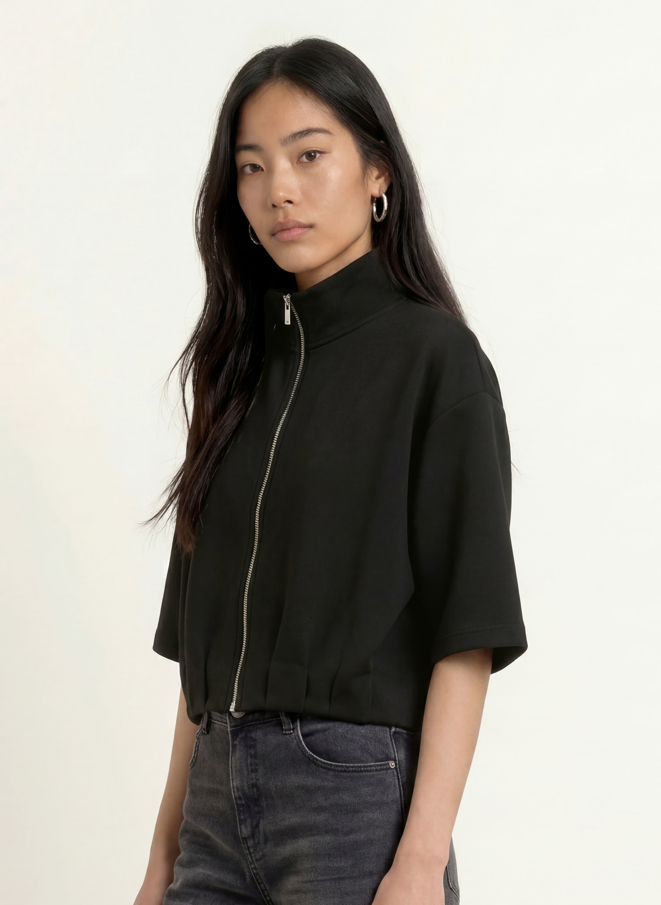 OPUS GALTOS Sweatshirt Jacket with 3/4 Sleeves: BLACK