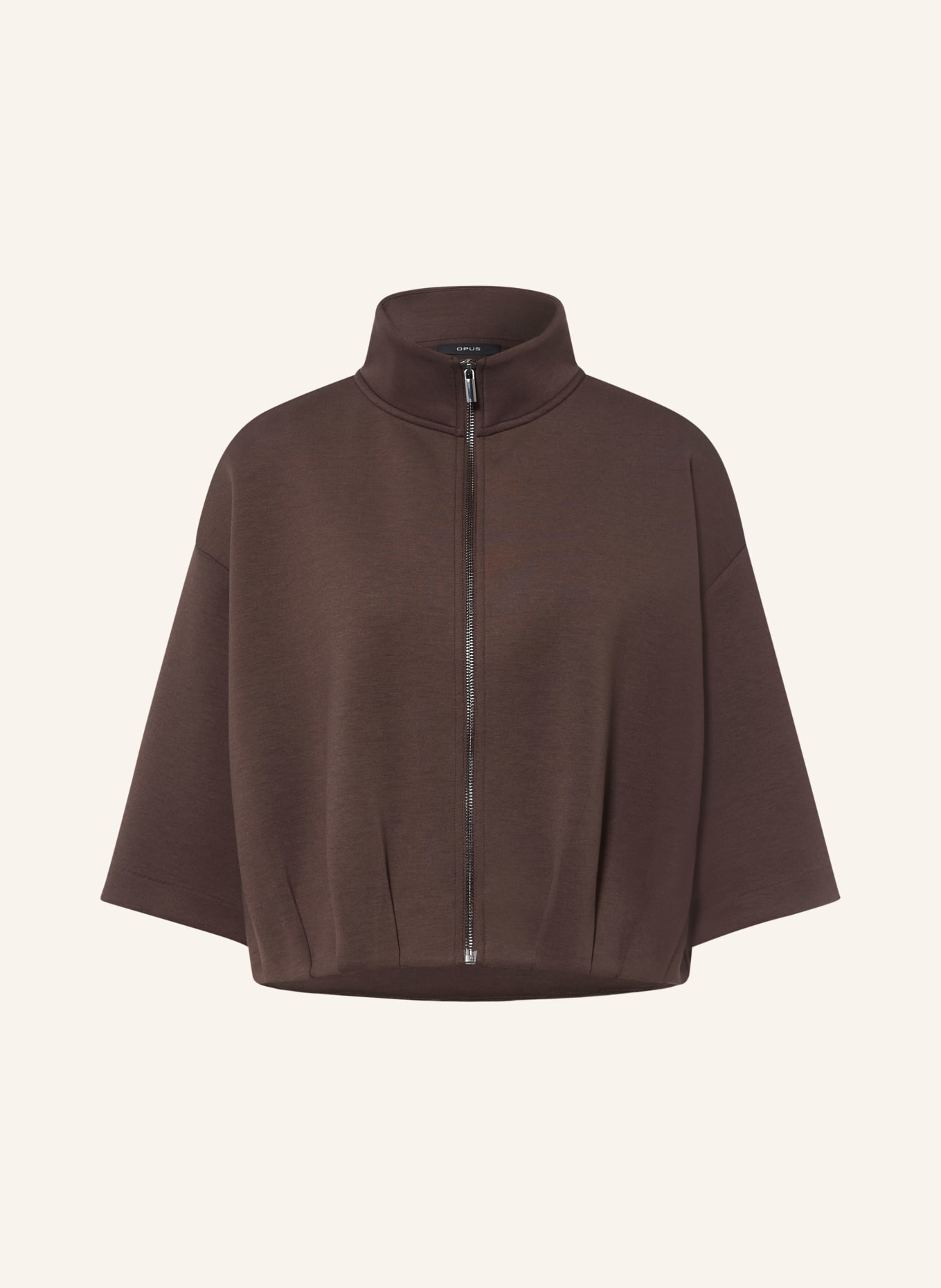 OPUS GALTOS Sweatshirt Jacket with 3/4 Sleeves: DARK BROWN
