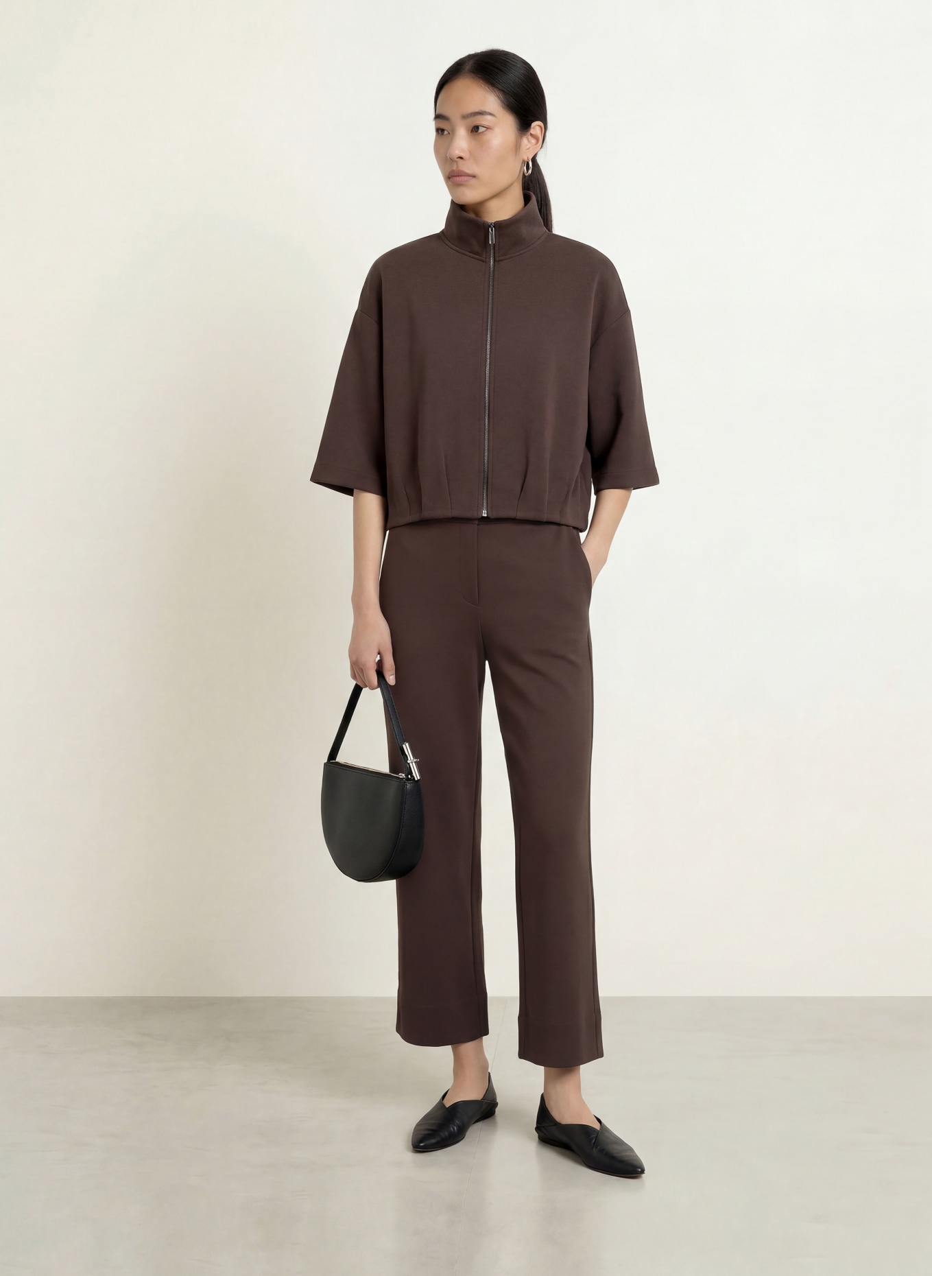 OPUS GALTOS Sweatshirt Jacket with 3/4 Sleeves: DARK BROWN