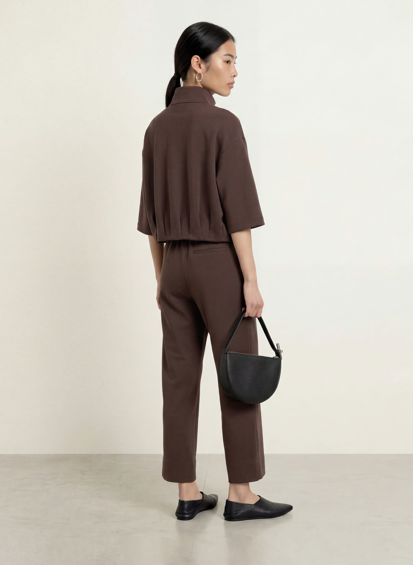 OPUS GALTOS Sweatshirt Jacket with 3/4 Sleeves: DARK BROWN