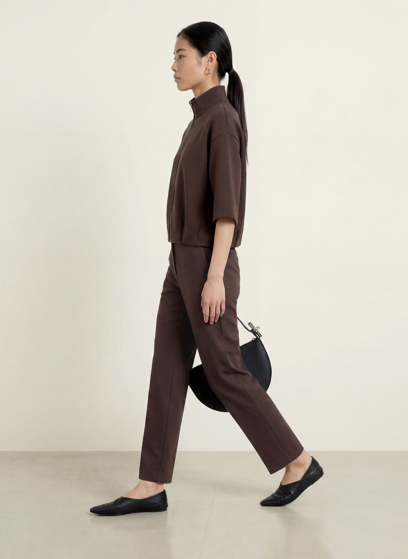 OPUS GALTOS Sweatshirt Jacket with 3/4 Sleeves: DARK BROWN