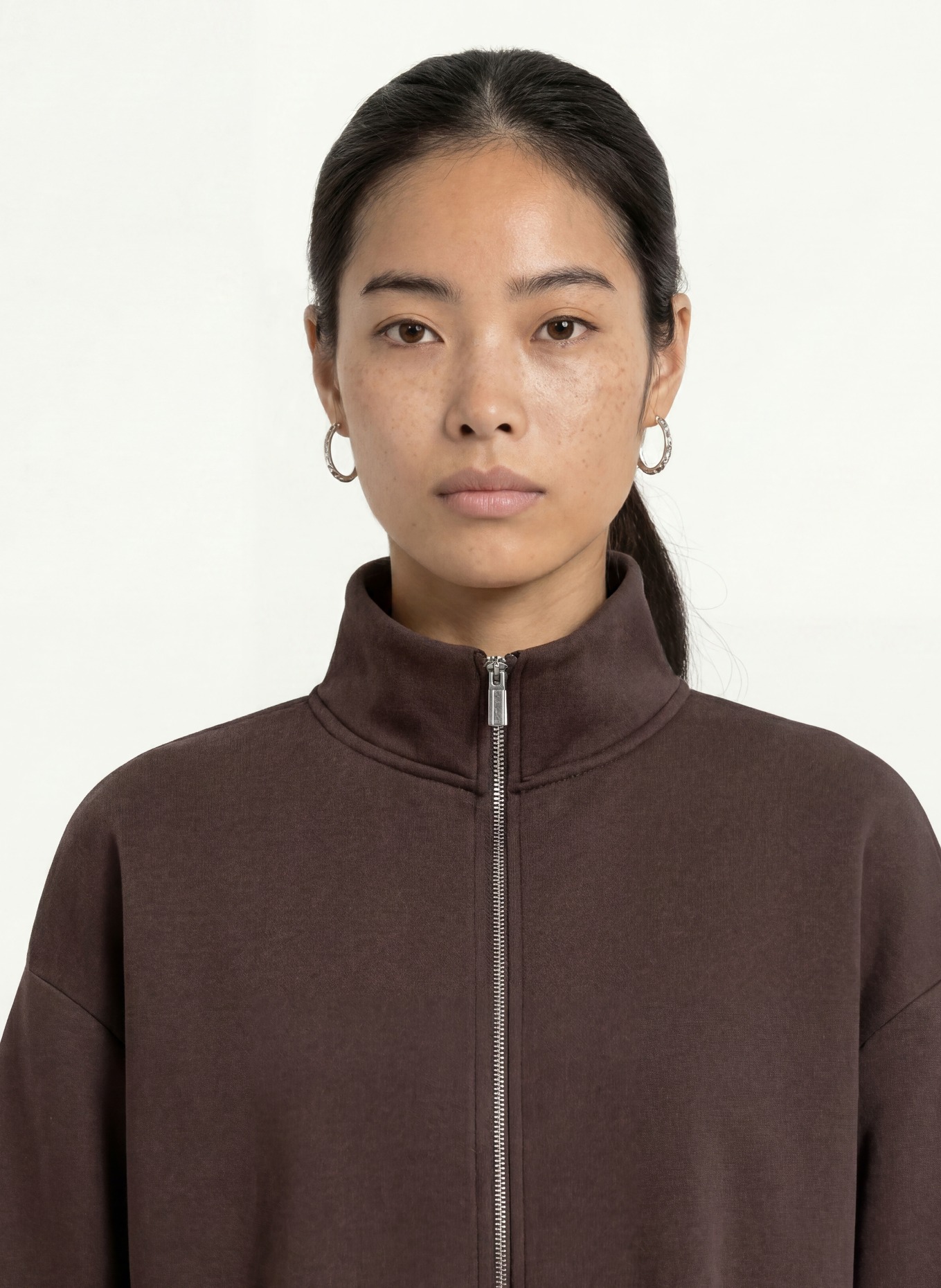 OPUS GALTOS Sweatshirt Jacket with 3/4 Sleeves: DARK BROWN