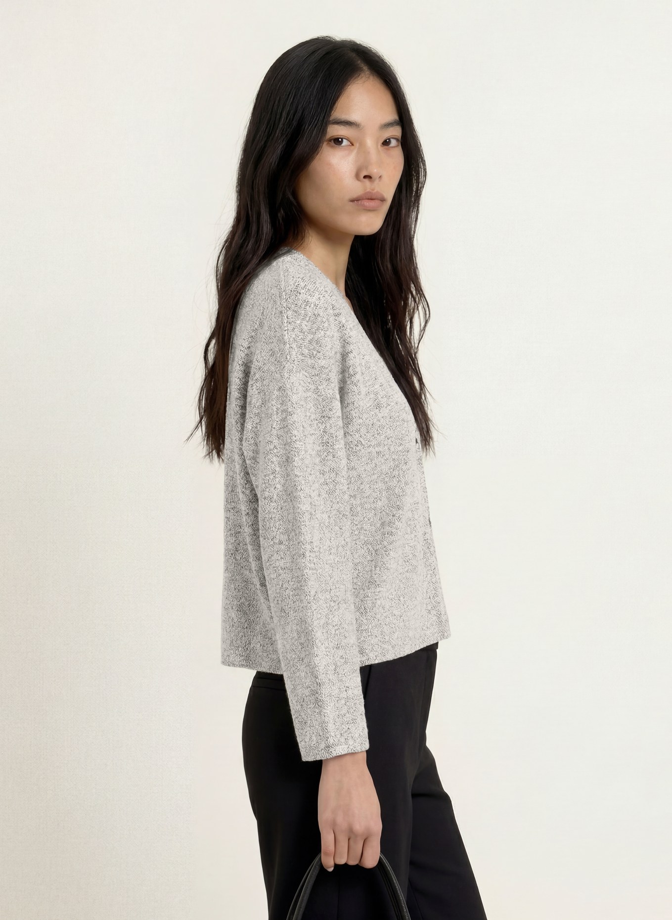 OPUS Gebreid vest SAKUNO: WIT / ZWART