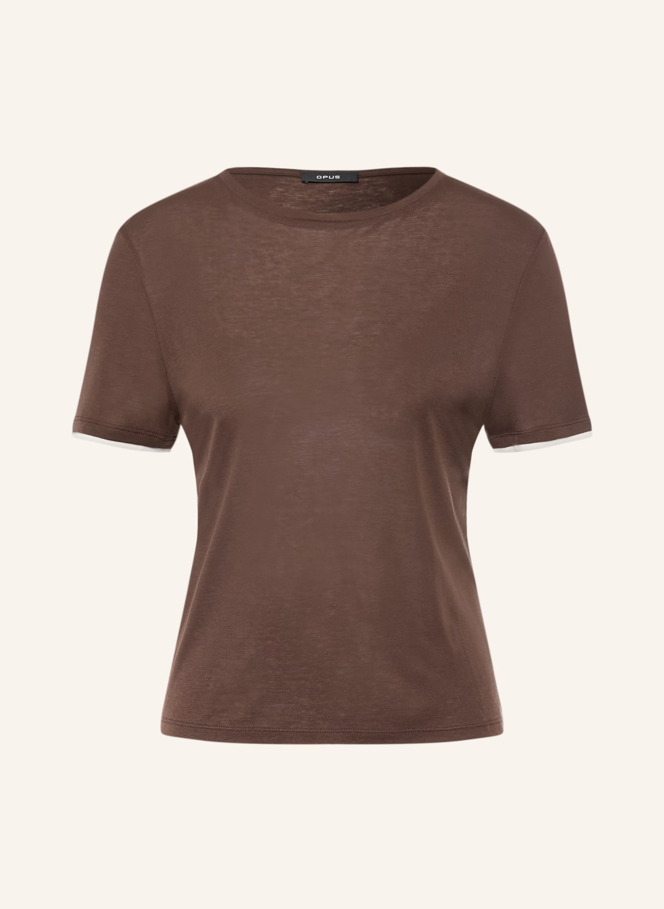 OPUS T-Shirt SOPPEL: DUNKELBRAUN / WEISS