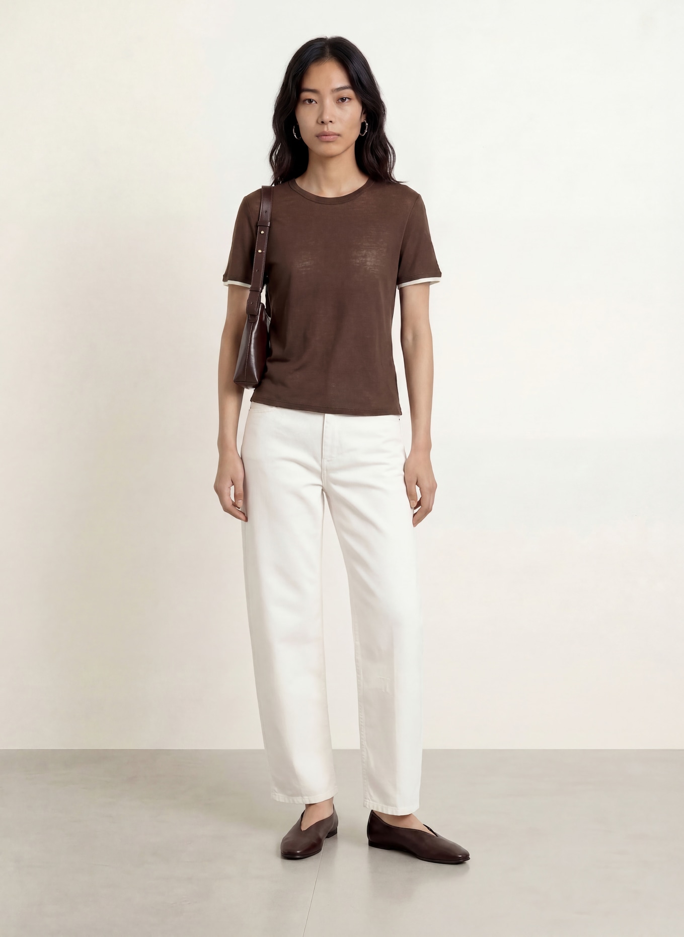 OPUS T-Shirt SOPPEL: DUNKELBRAUN / WEISS