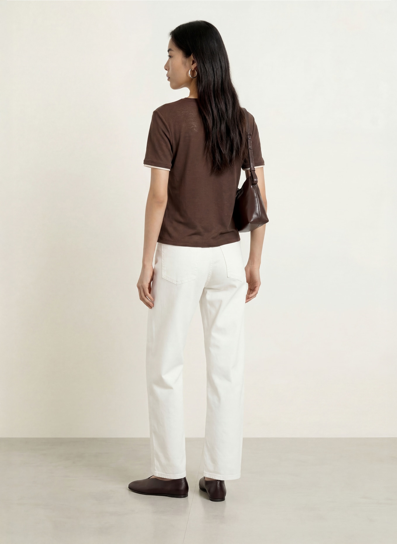 OPUS T-Shirt SOPPEL: DUNKELBRAUN / WEISS