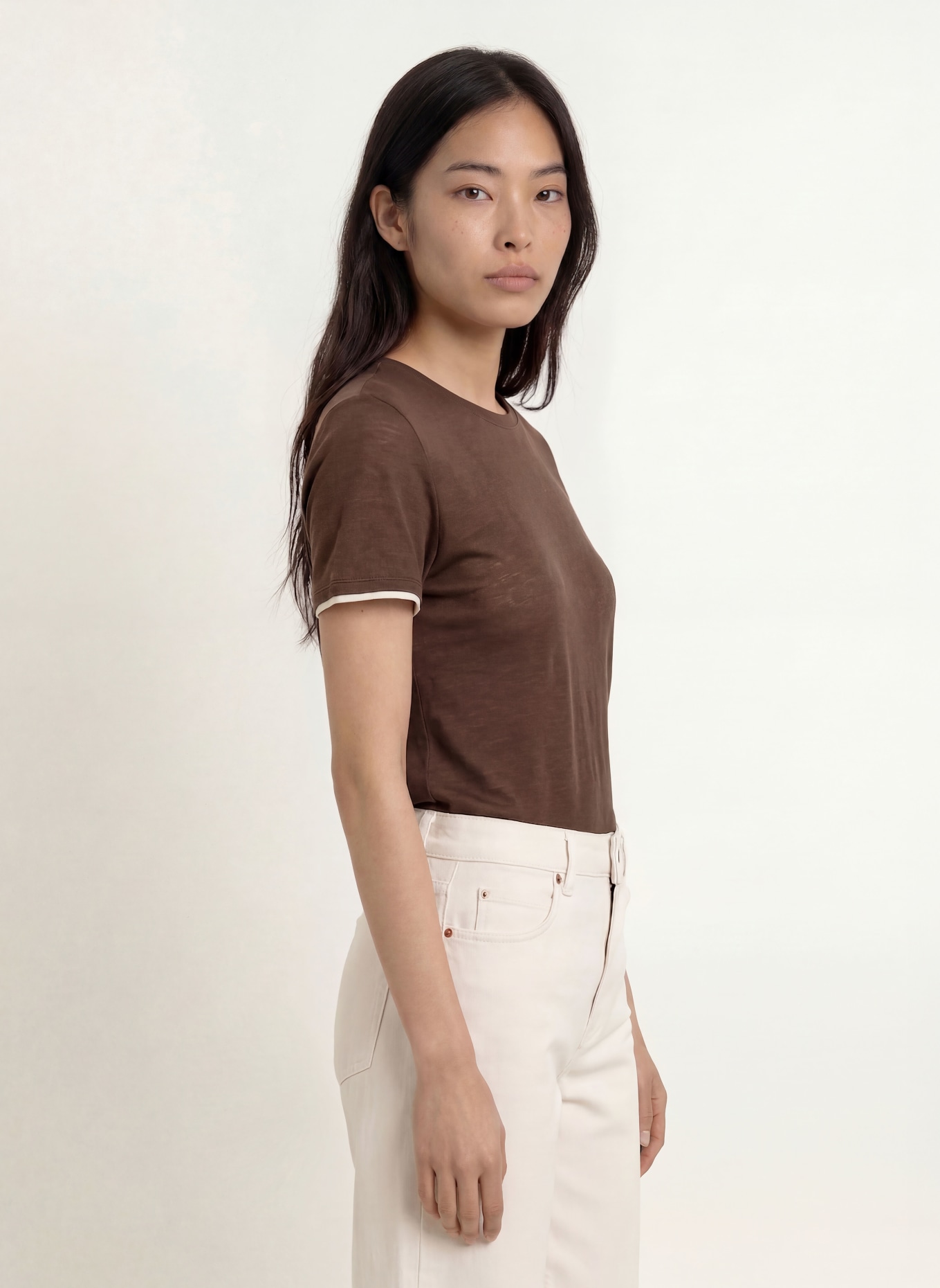 OPUS T-Shirt SOPPEL: DUNKELBRAUN / WEISS