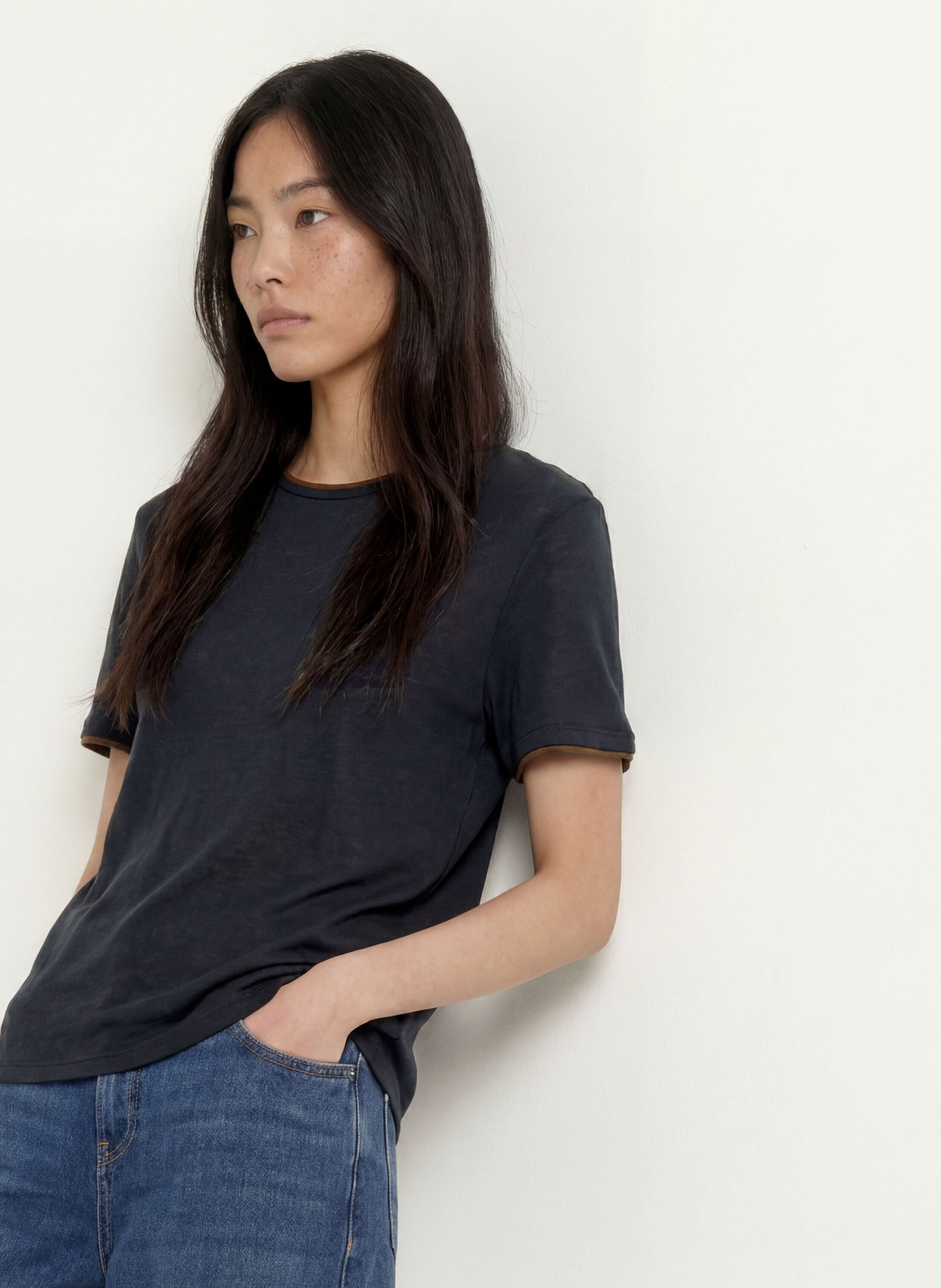 OPUS T-shirt SOPPEL: BLEU FONCÉ / MARRON FONCÉ