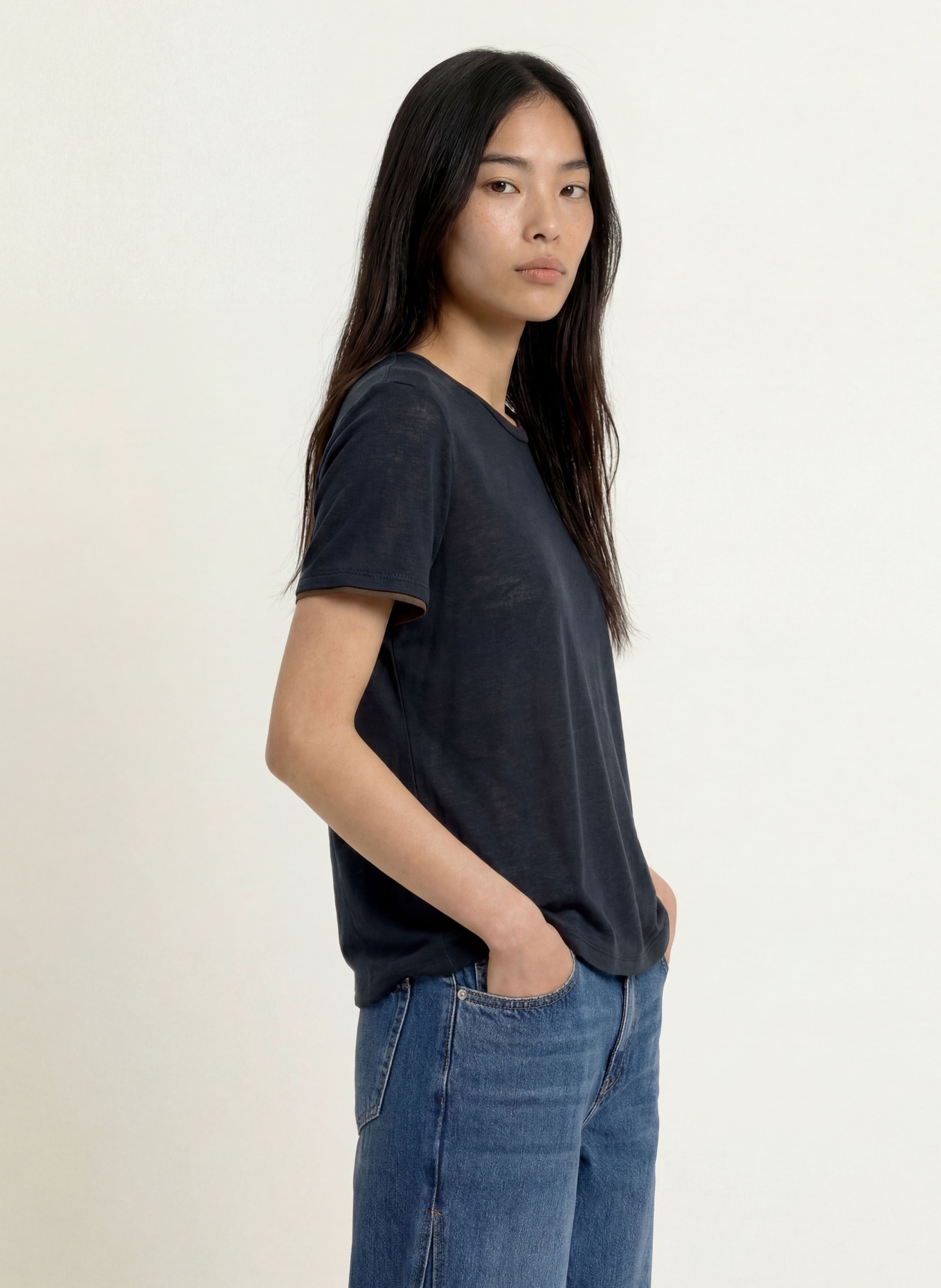 OPUS T-shirt SOPPEL: BLEU FONCÉ / MARRON FONCÉ