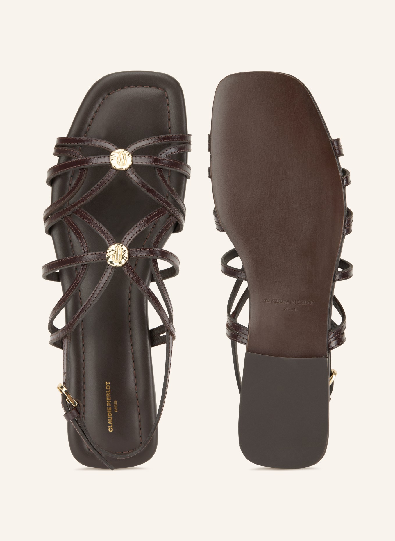 CLAUDIE PIERLOT Sandalen: DUNKELBRAUN / GOLD