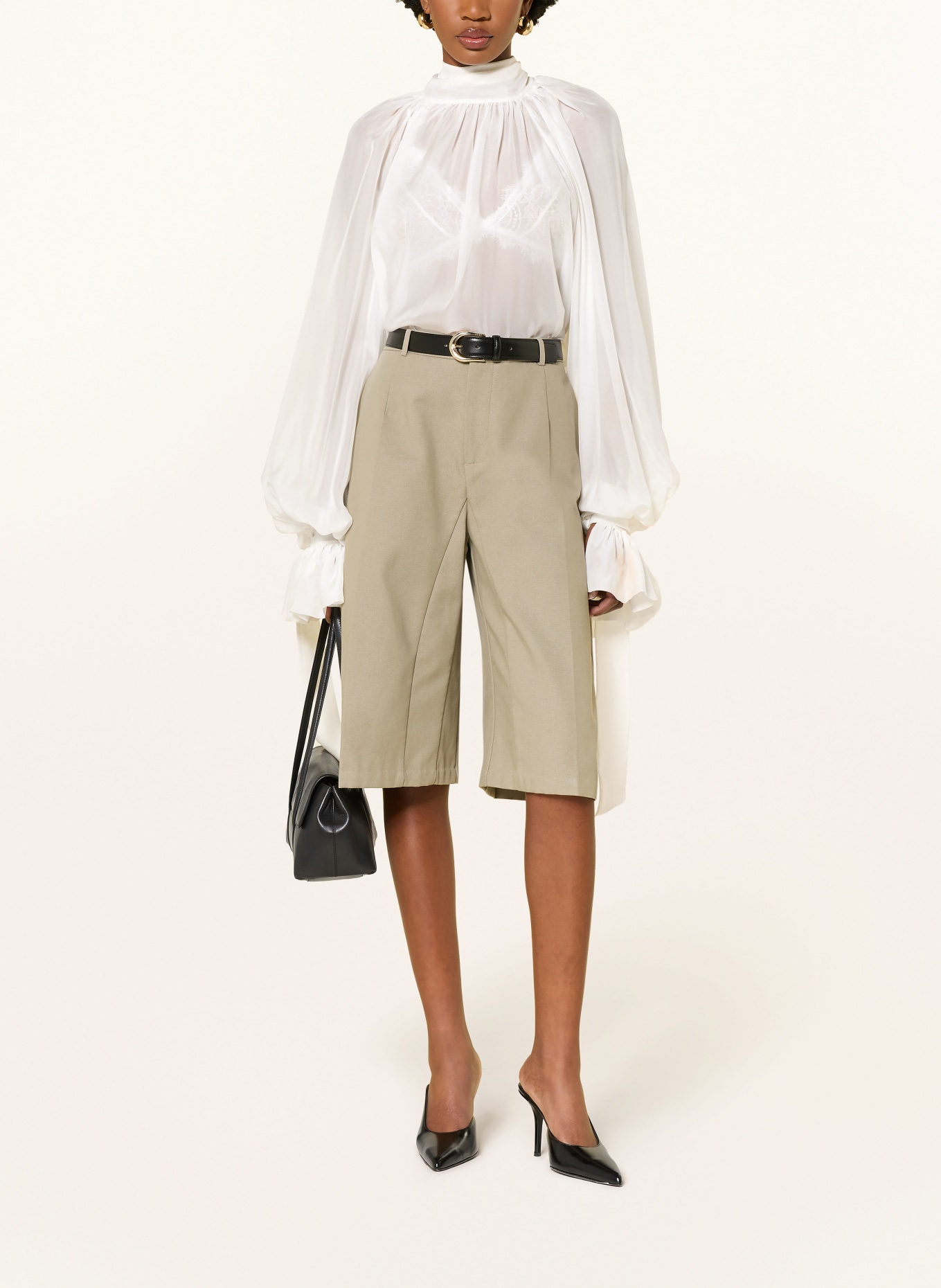 ARAKII Seidenbluse mit Schluppe und Rüschen: WEISS