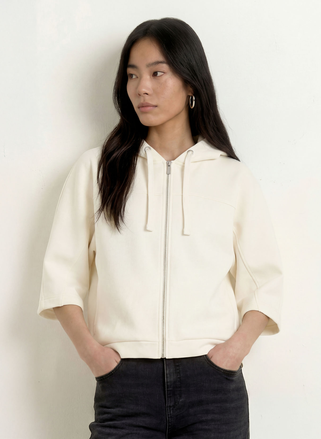 OPUS GIELA Sweatshirt Jacket with 3/4-length sleeves: ECRU