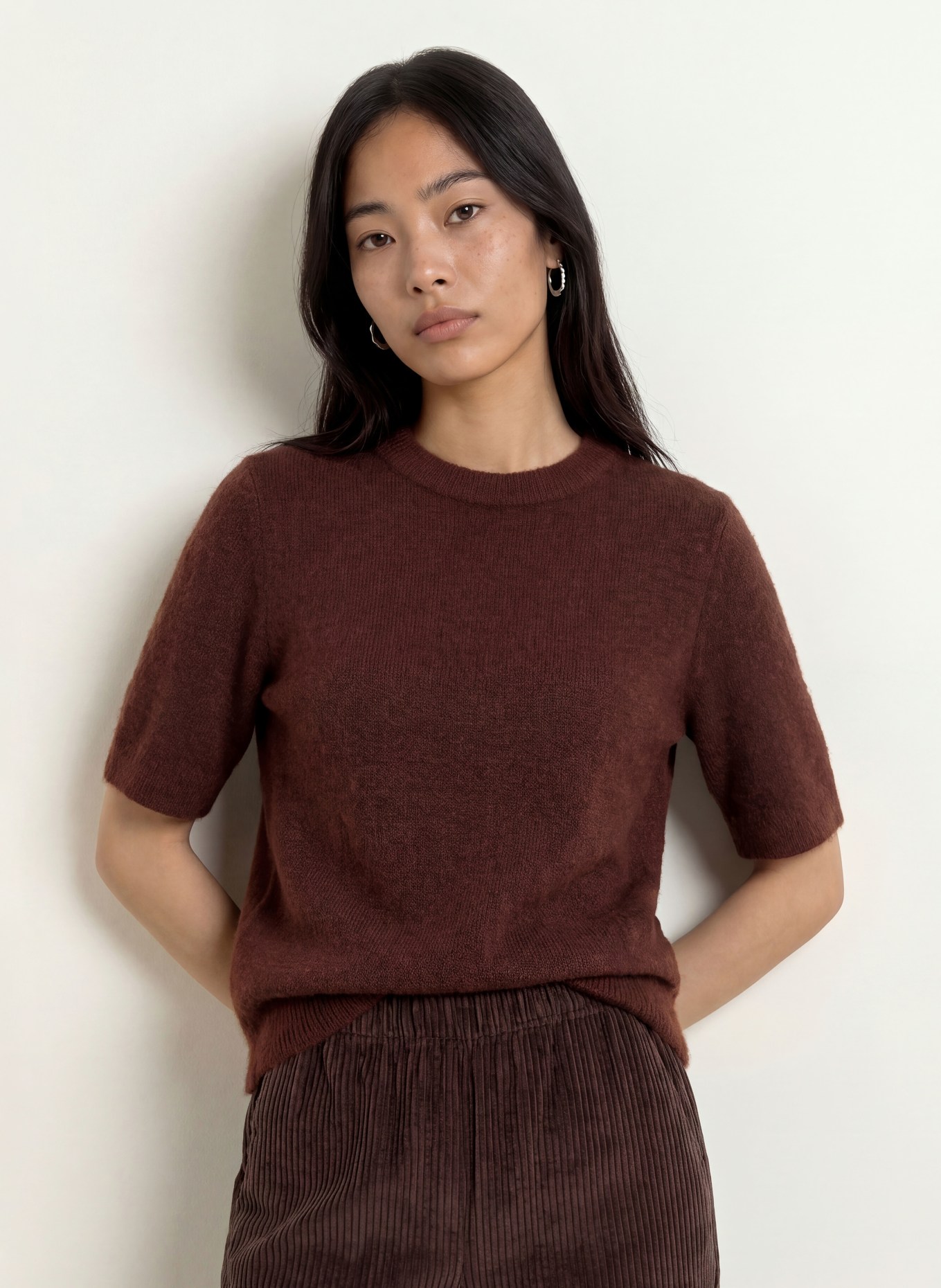 OPUS Gebreid shirt PIMOTA: DONKERROOD