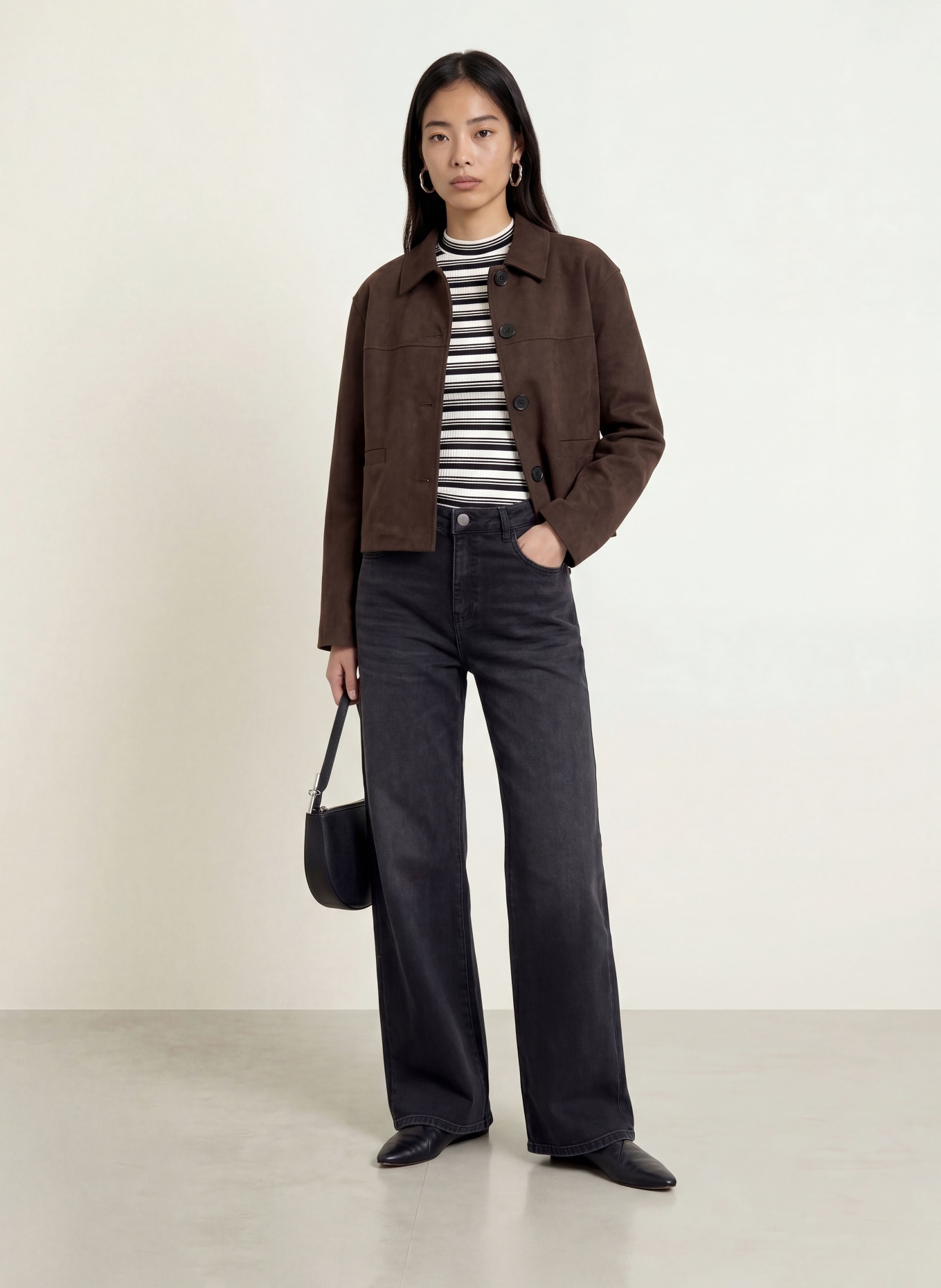 OPUS Gebreid shirt SOKIRA: ZWART / WIT