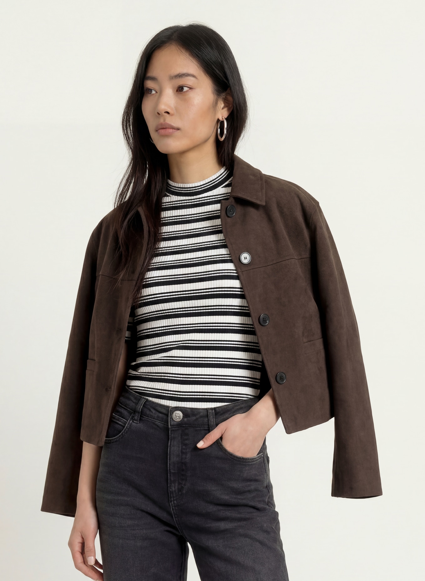 OPUS Gebreid shirt SOKIRA: ZWART / WIT