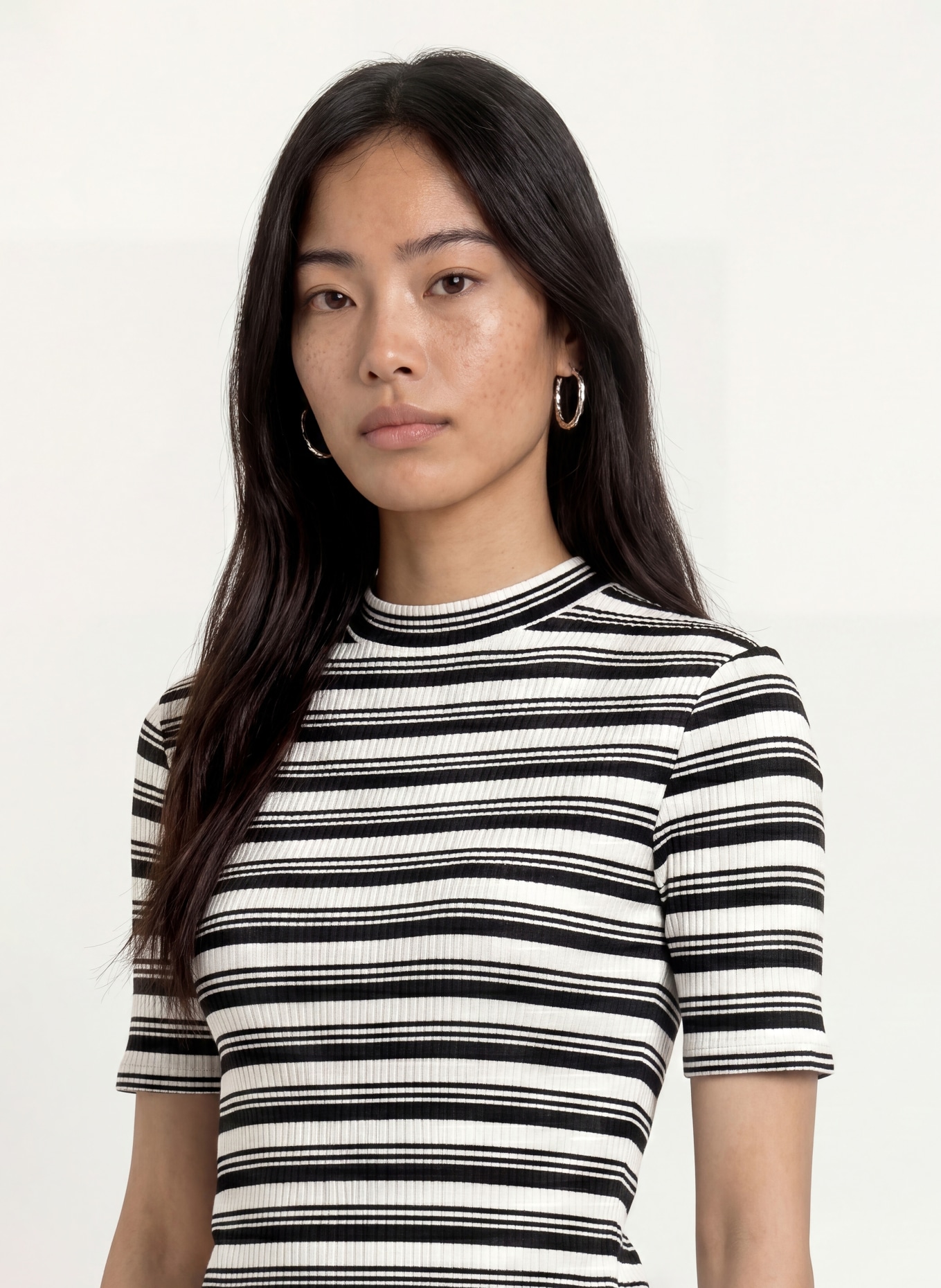 OPUS Gebreid shirt SOKIRA: ZWART / WIT