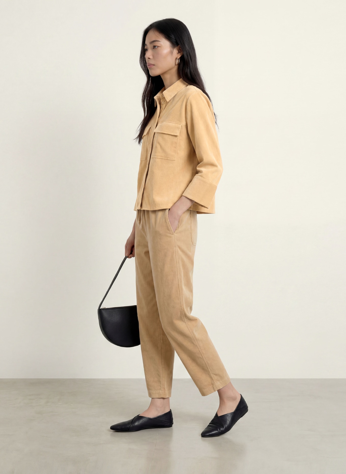 OPUS Hemdbluse FERRELL aus Cord mit 3/4-Arm: CAMEL