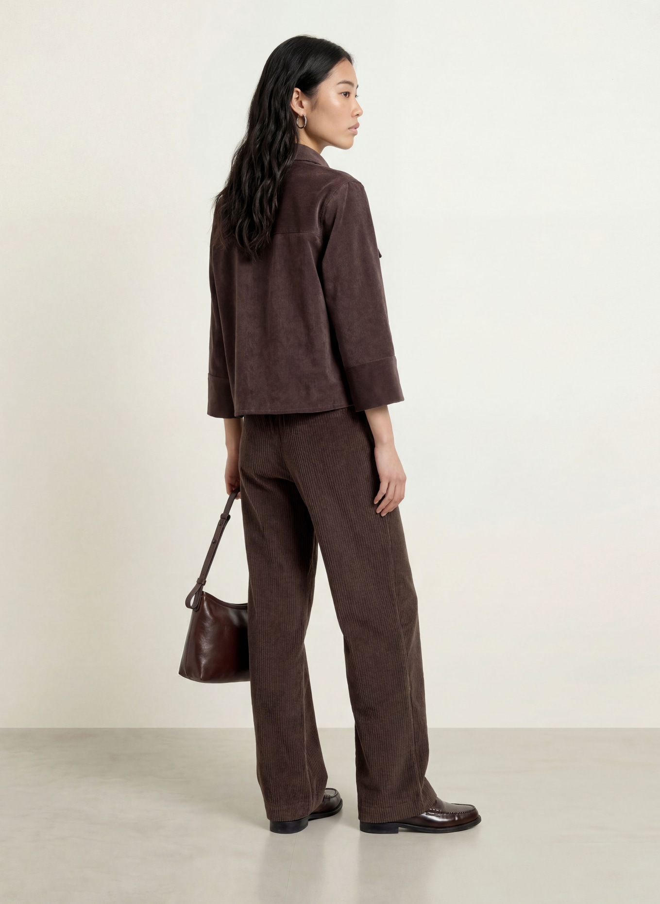 OPUS Hemdbluse FERRELL aus Cord mit 3/4-Arm: DUNKELBRAUN