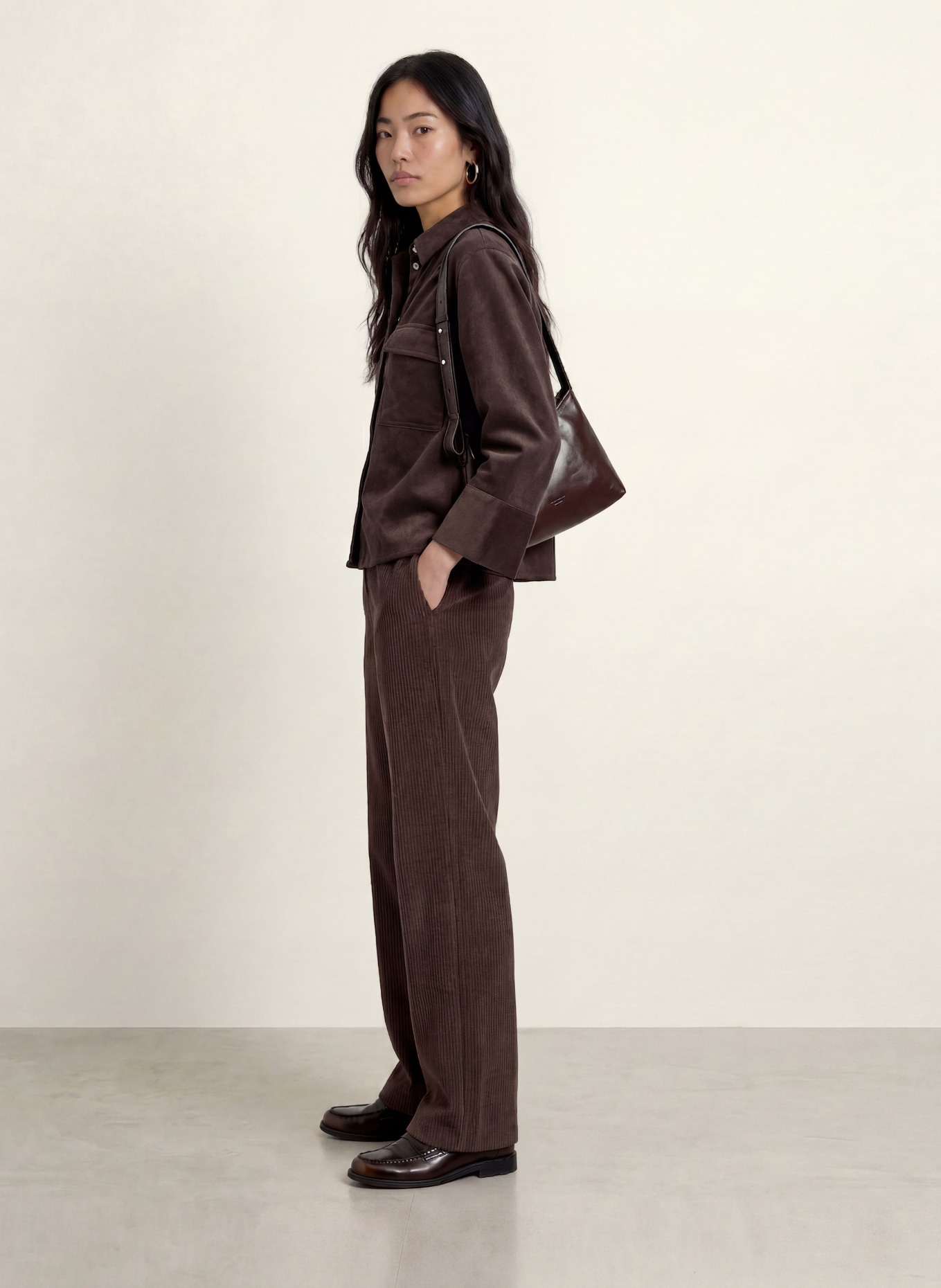 OPUS Hemdbluse FERRELL aus Cord mit 3/4-Arm: DUNKELBRAUN