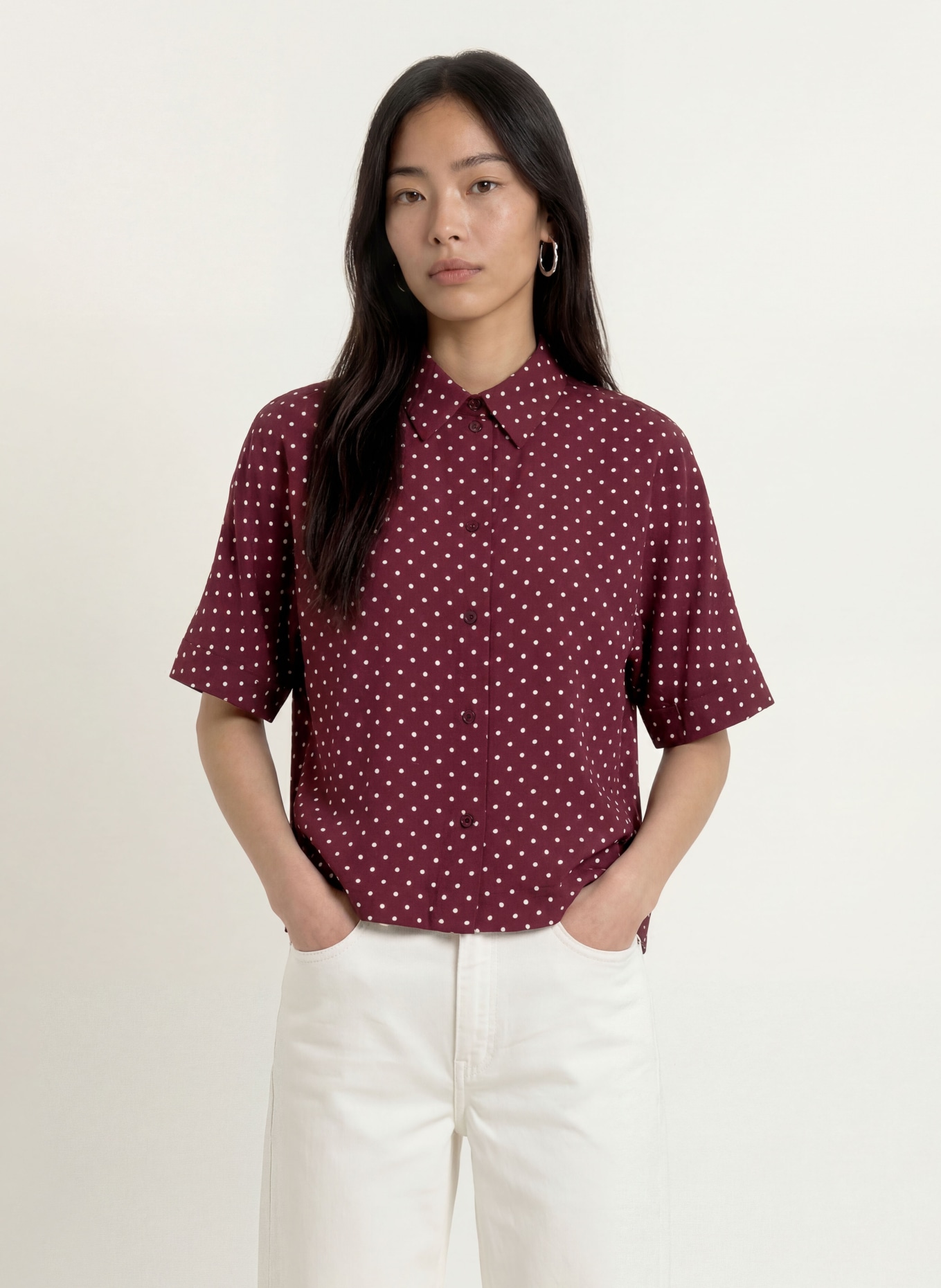 OPUS Hemdbluse FARISE: DUNKELROT / WEISS