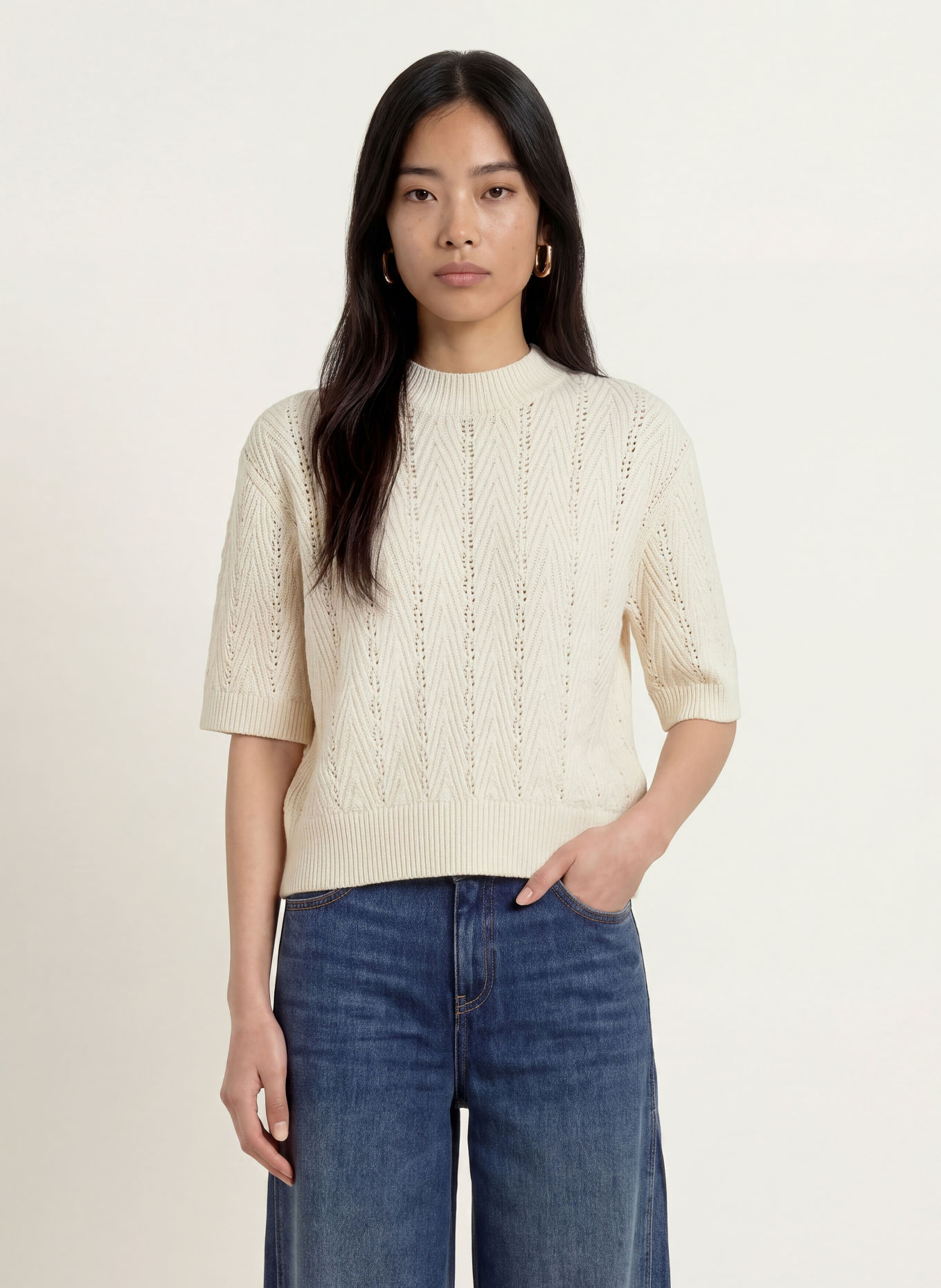 OPUS Gebreid shirt PUDY: ECRU