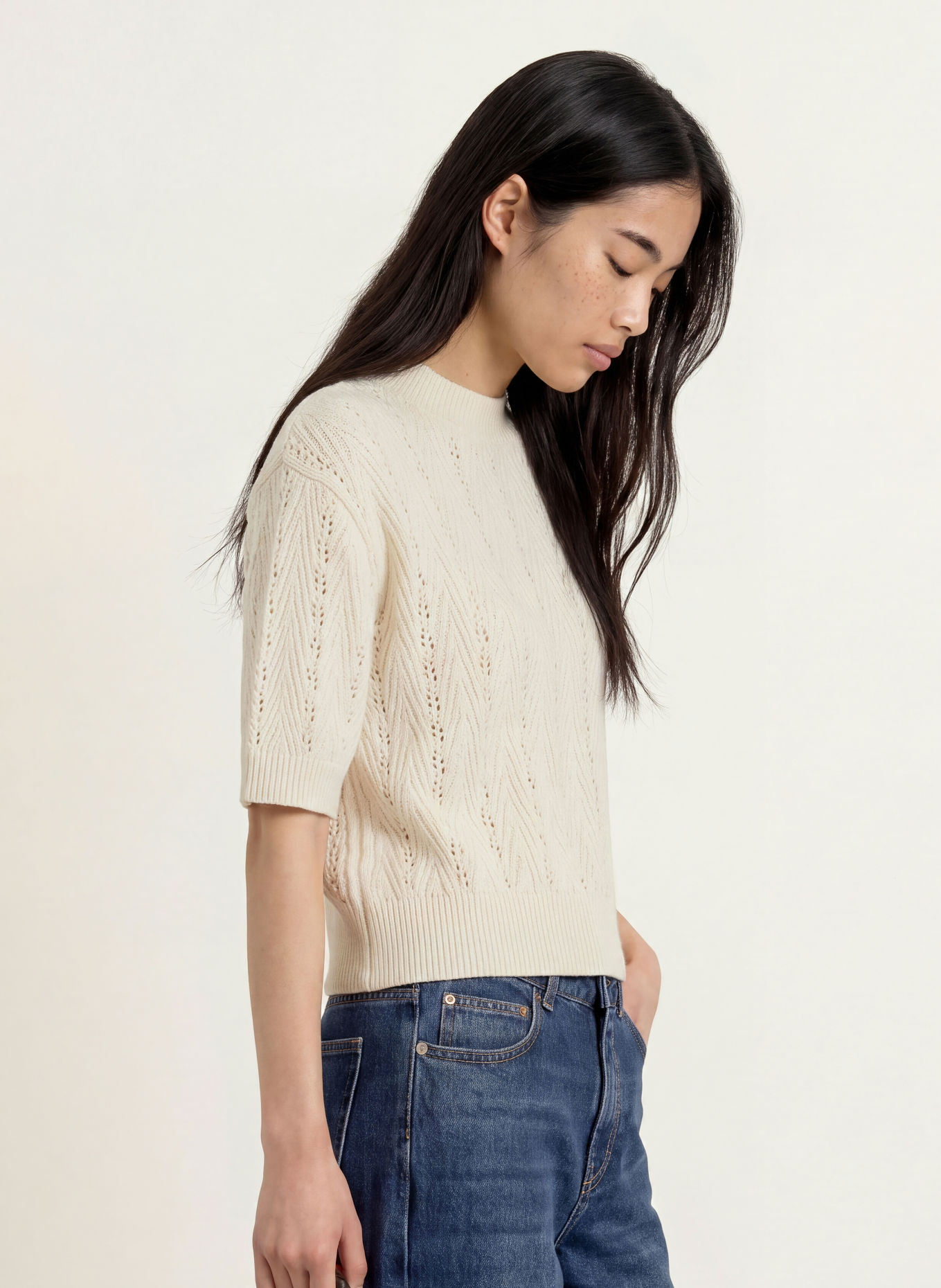OPUS Gebreid shirt PUDY: ECRU