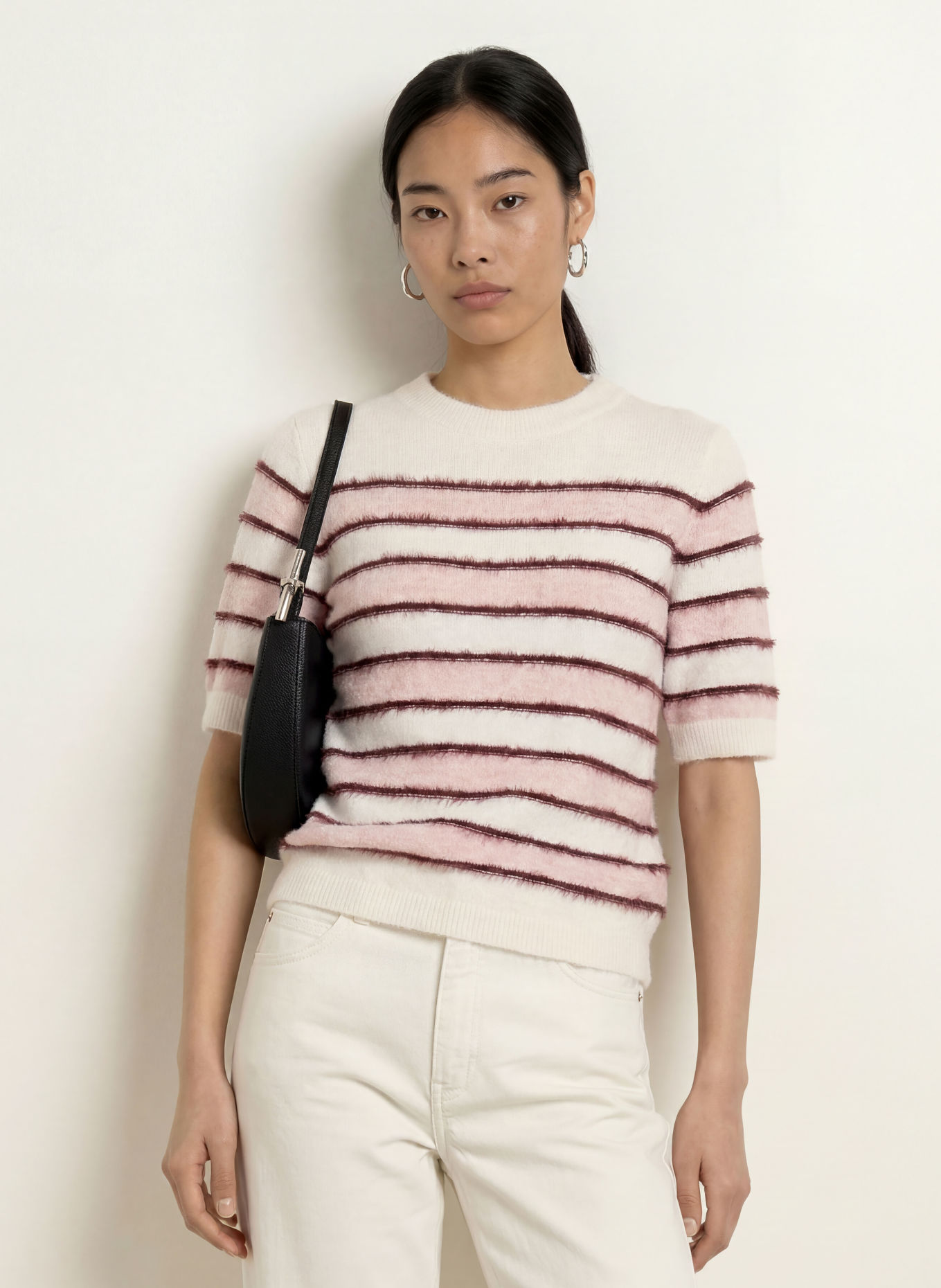 OPUS Strickshirt PIMOTA: ROSA / ECRU / DUNKELROT