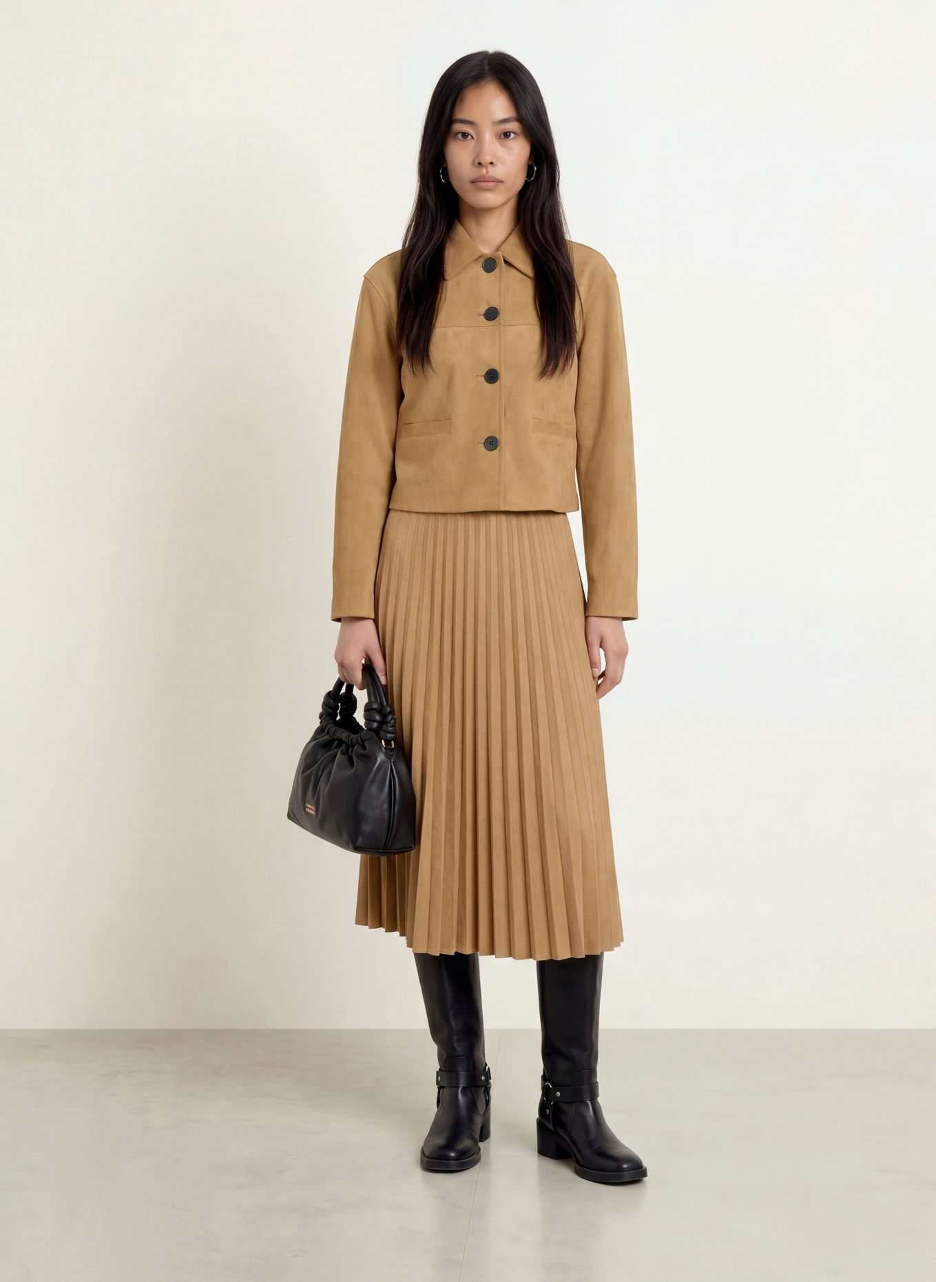 OPUS RYHA leather-look pleated skirt: CAMEL