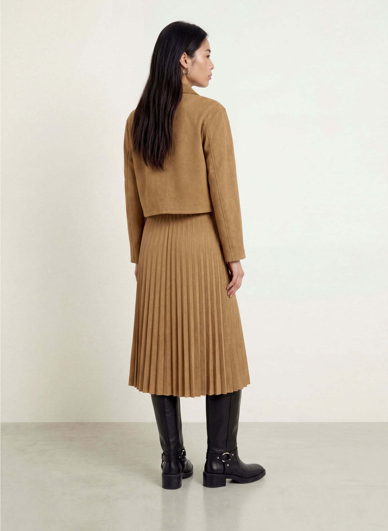OPUS RYHA leather-look pleated skirt: CAMEL