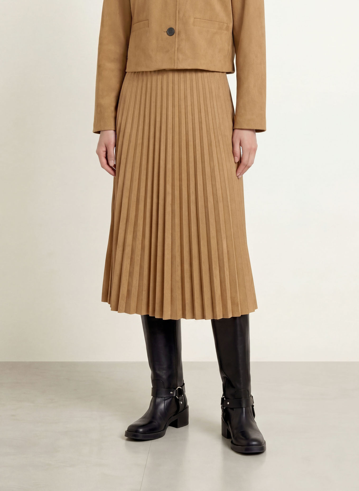 OPUS RYHA leather-look pleated skirt: CAMEL