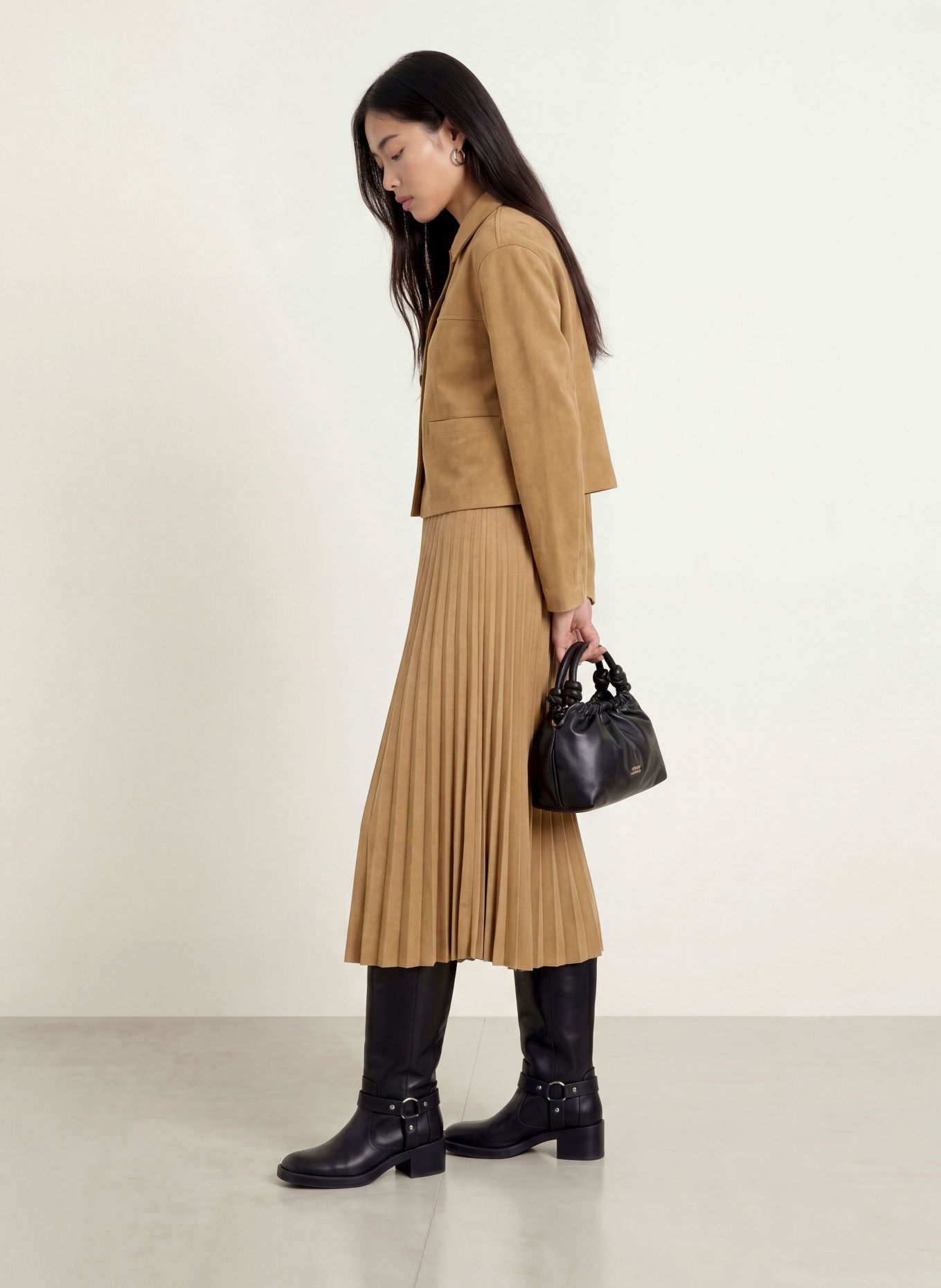 OPUS RYHA leather-look pleated skirt: CAMEL