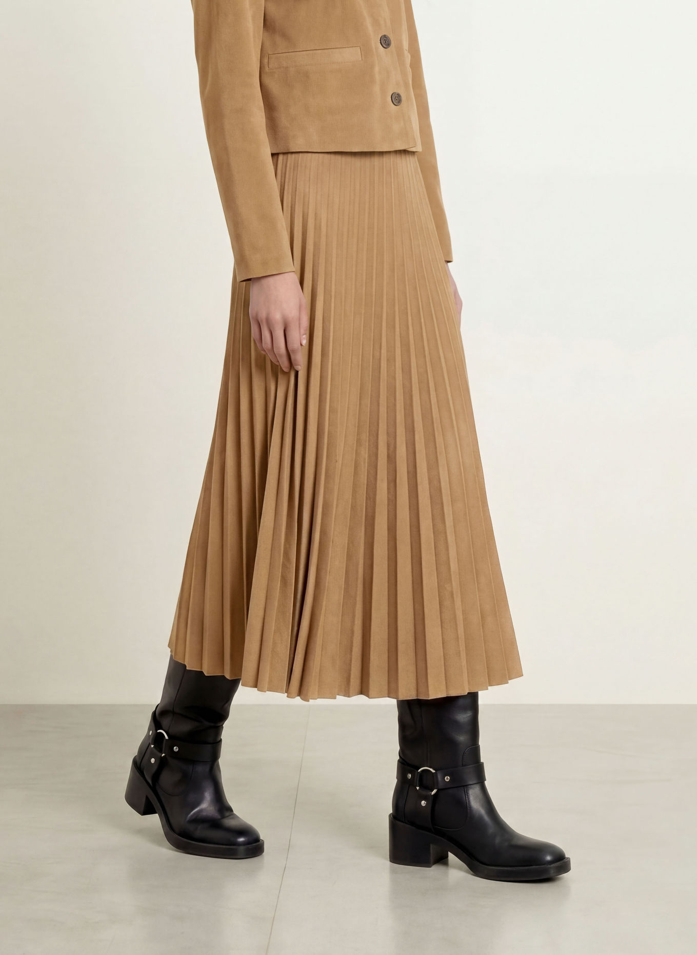 OPUS RYHA leather-look pleated skirt: CAMEL