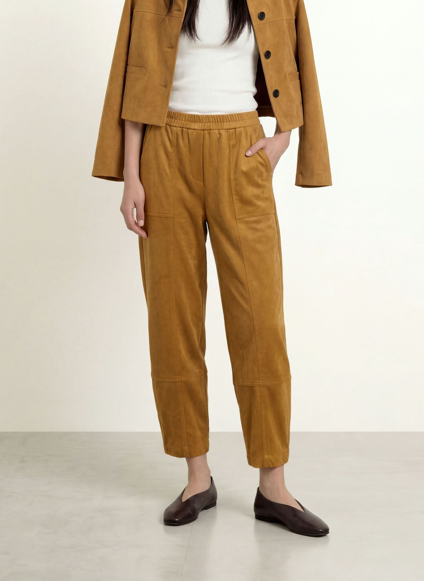 OPUS 7/8-broek MYHA in leerlook: LICHTBRUIN