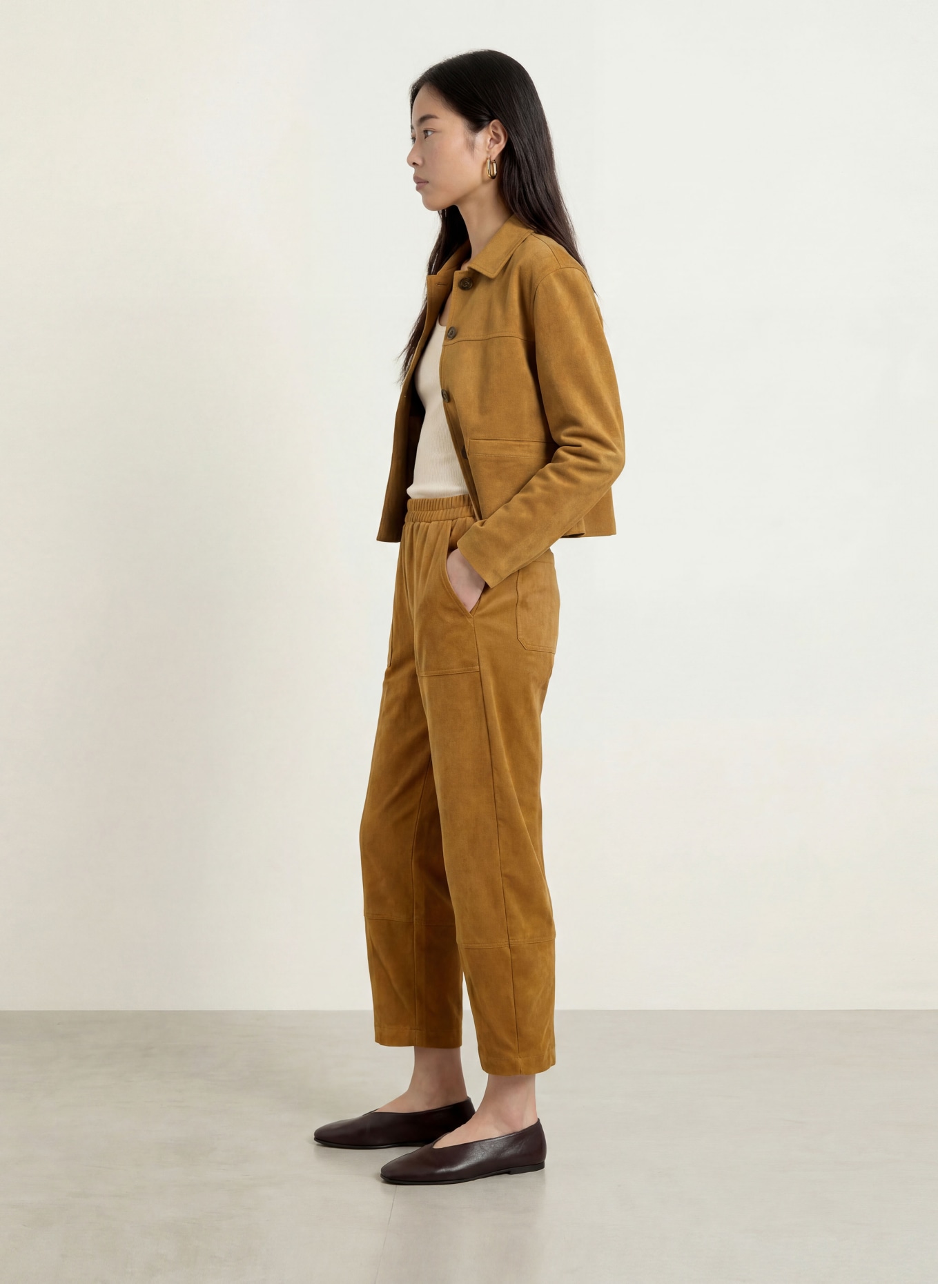 OPUS 7/8-broek MYHA in leerlook: LICHTBRUIN