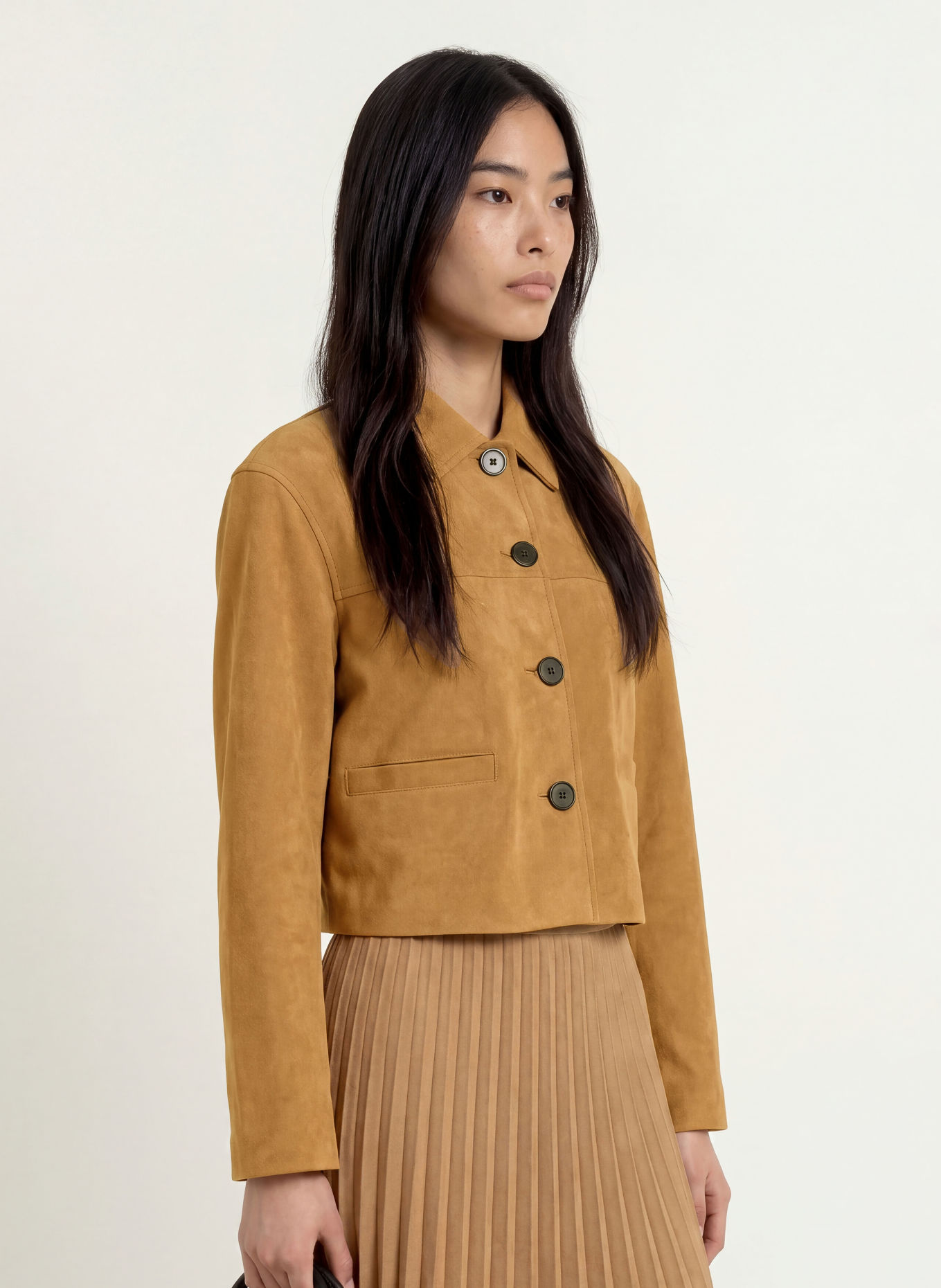 OPUS Kastenjacke HENSO in Lederoptik: CAMEL
